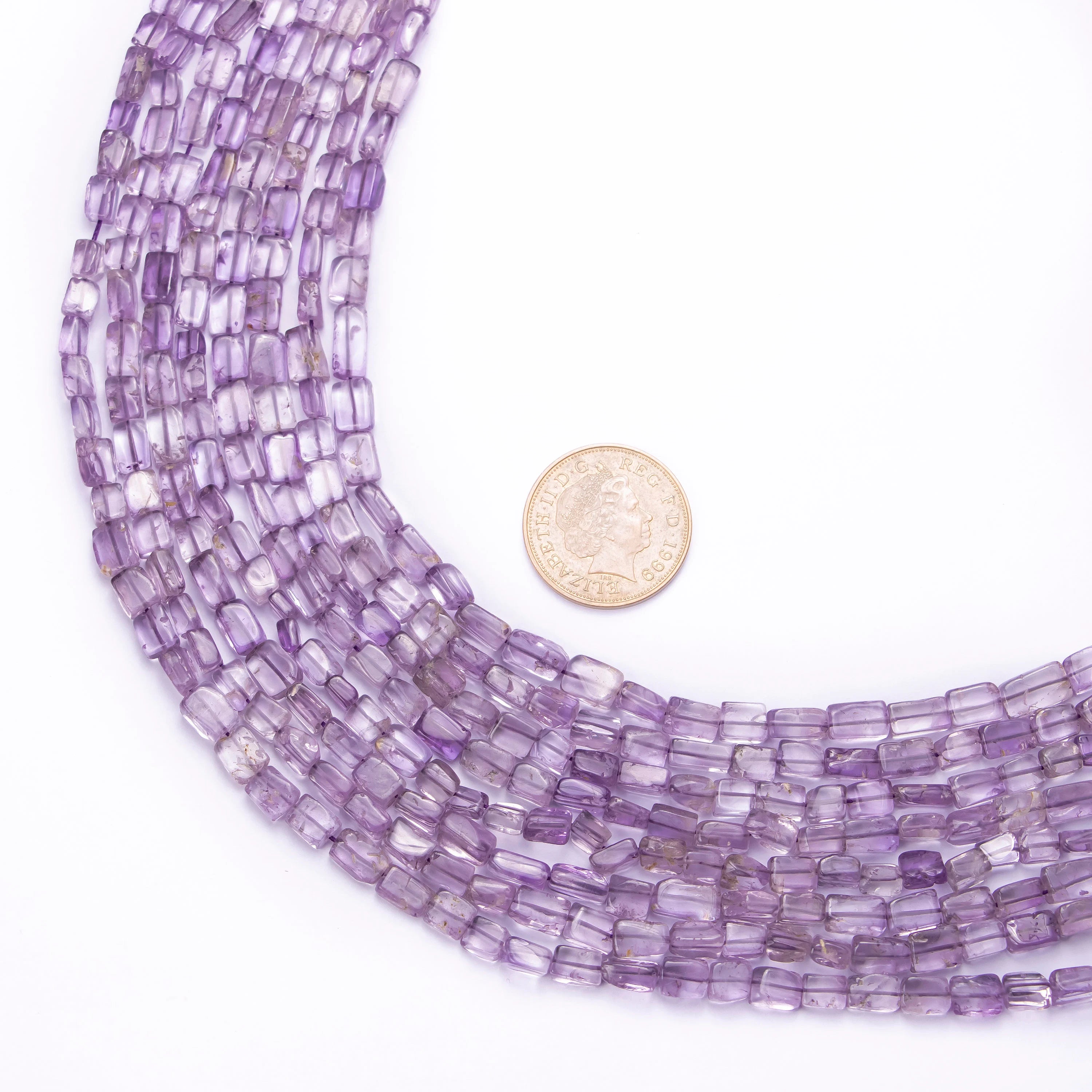 Amethyst Smooth Beads Cuboid Beads, 5 mm To 9 mm Beads, Natural Amethyst Flat Rectangular Beads, Jewelry Making Beads, 15" Strand (SKU337)
