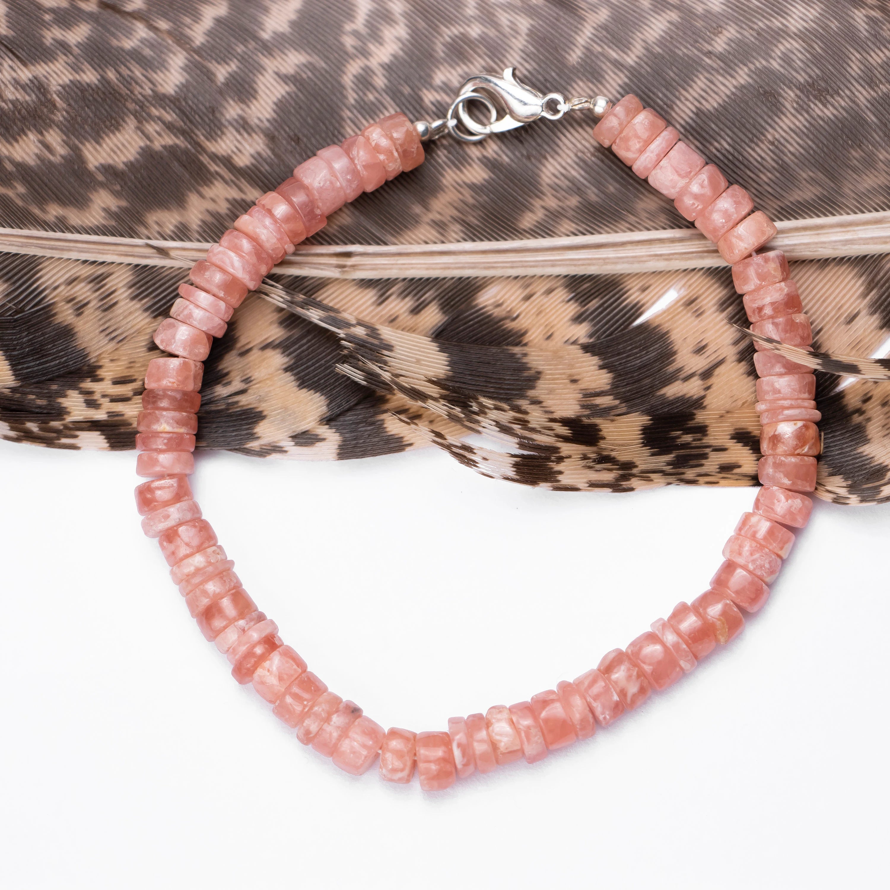Natural Rhodochrosite Bracelet, Smooth Heishi Tyre Beaded Bracelet, SKU2514