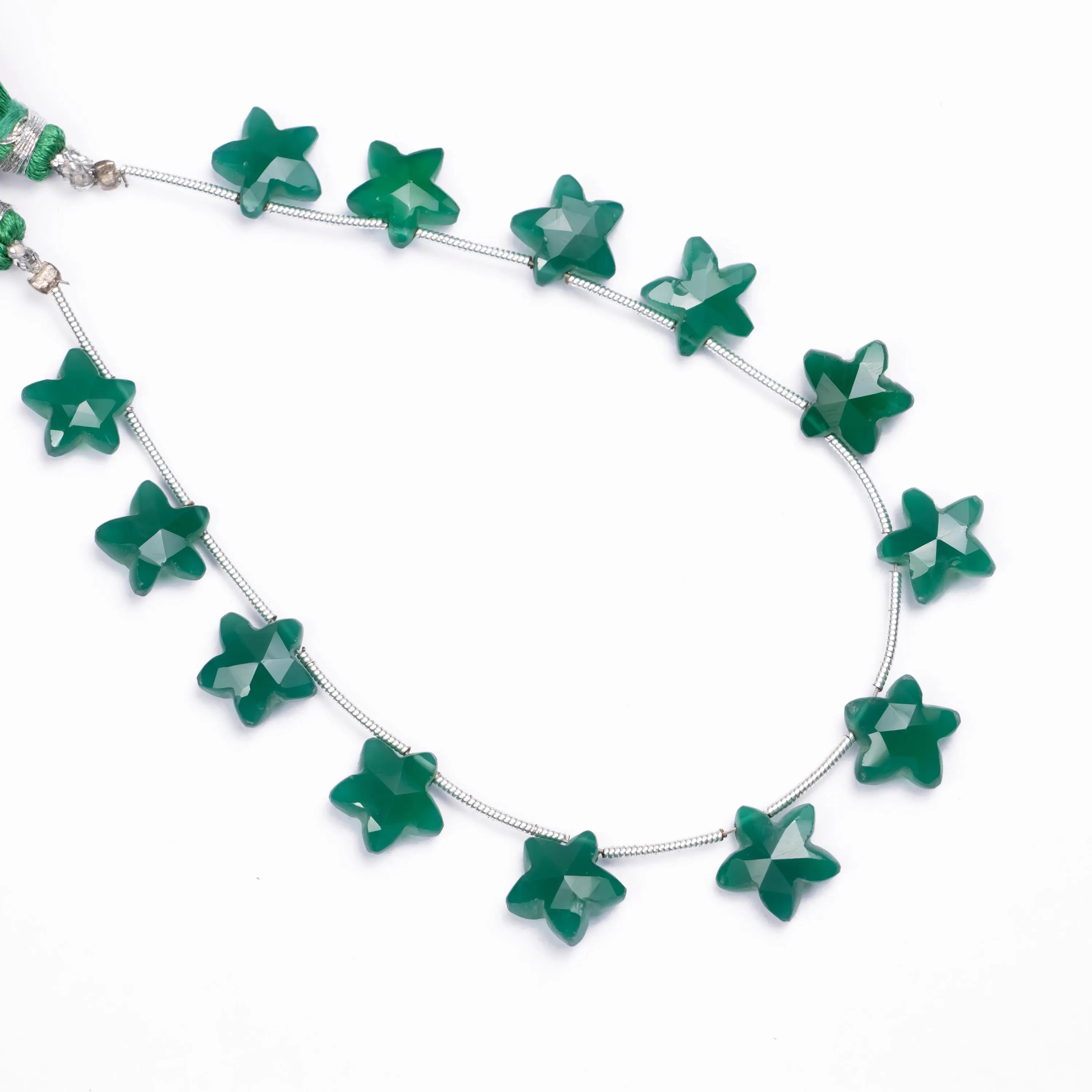 Natural Green Onyx Faceted Stars Beads, 8 Inch Strand Onyx Fancy Star Shape Carved Briolettes, (SKU545)