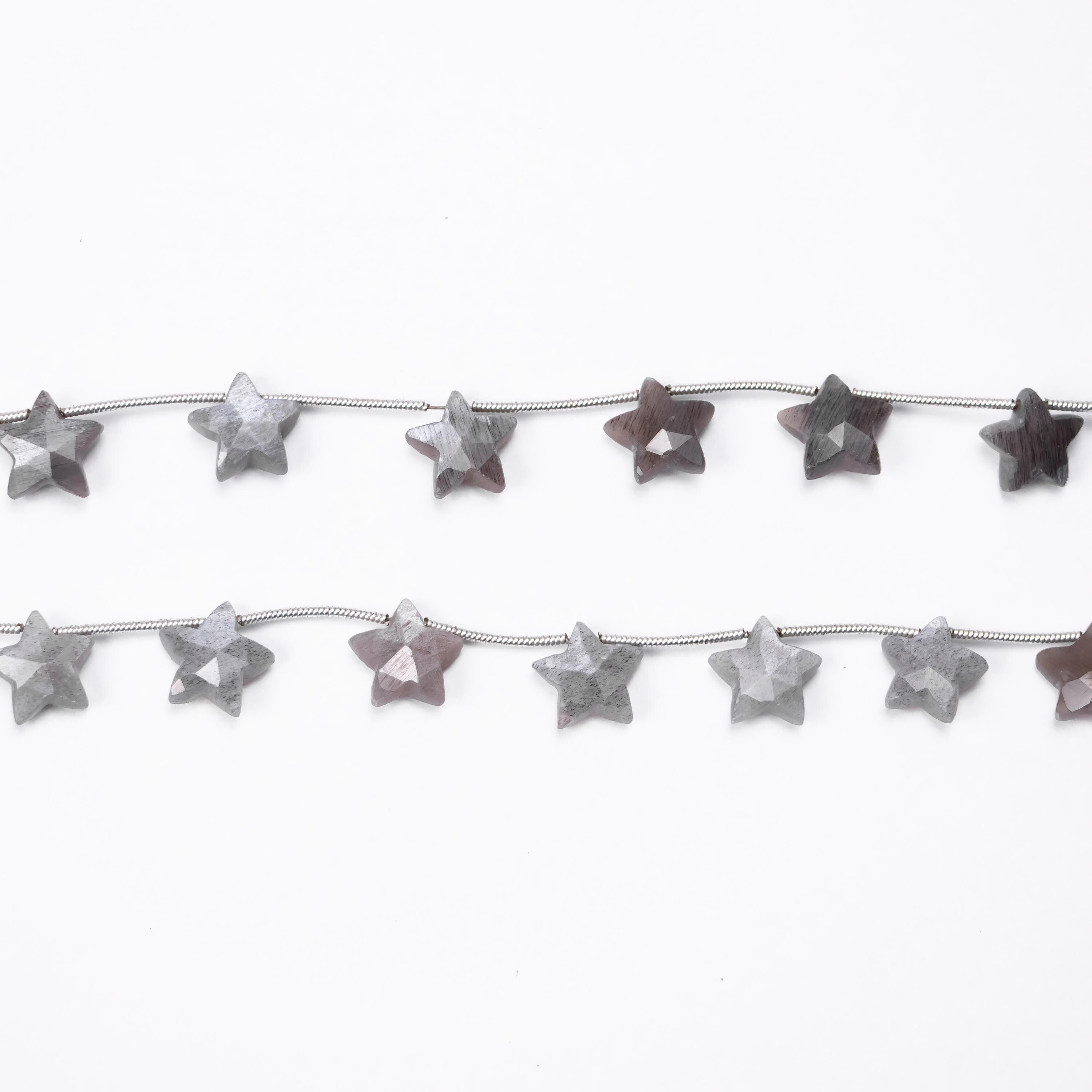 Natural Grey Moonstone Faceted 5 Corner Stars Beads, Fancy Star Shape Carved Briolettes, (SKU548)