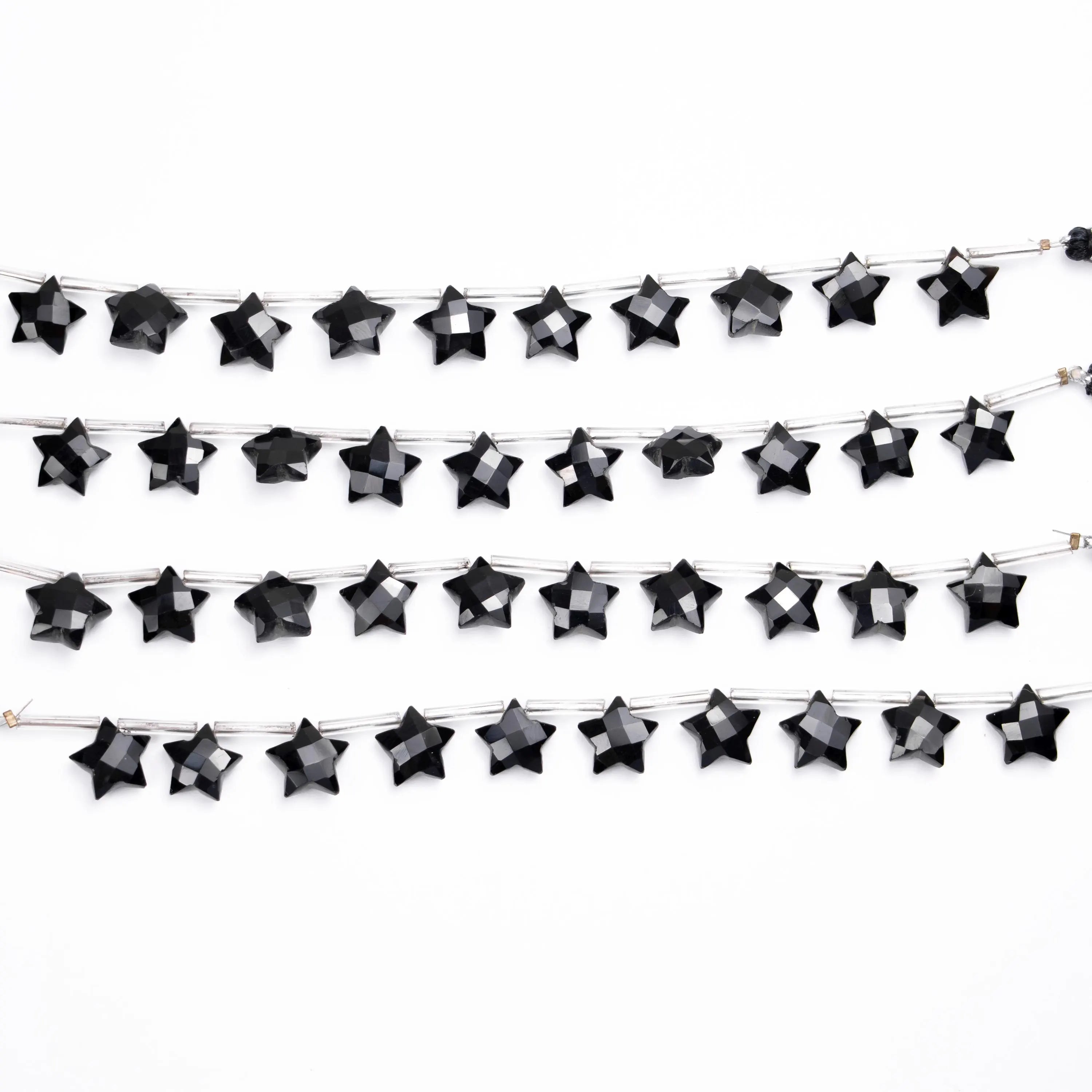 Natural Black Onyx Faceted 5 Corner Stars Beads, 9 To 10 mm, 8 Inch Strand, Wholesale Supplier, Black Star Beads (SKU555)