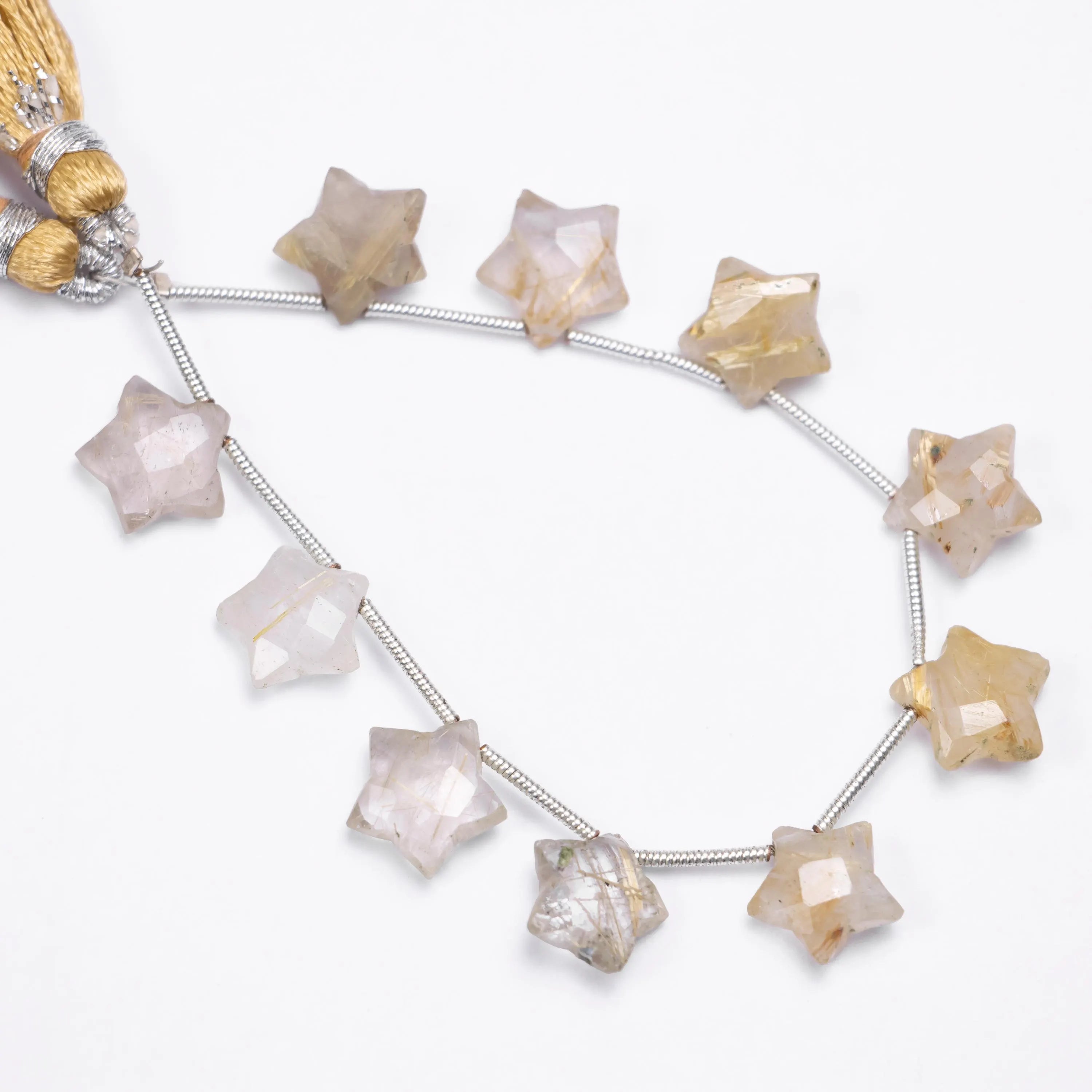 Natural Golden Rutile Star Beads, Golden Faceted Stars Beads, 9x9 mm To 10x10 mm Beads, Rutile Fancy Star Beads, 8" Strand Beads (SKU556)