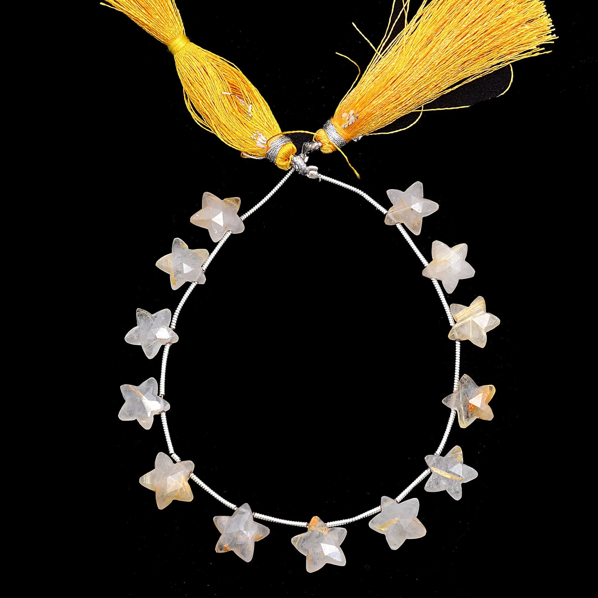 Natural Golden Rutile Star Beads, Golden Faceted Stars Beads, 9x9 mm To 10x10 mm Beads, Rutile Fancy Star Beads, 8" Strand Beads (SKU556)