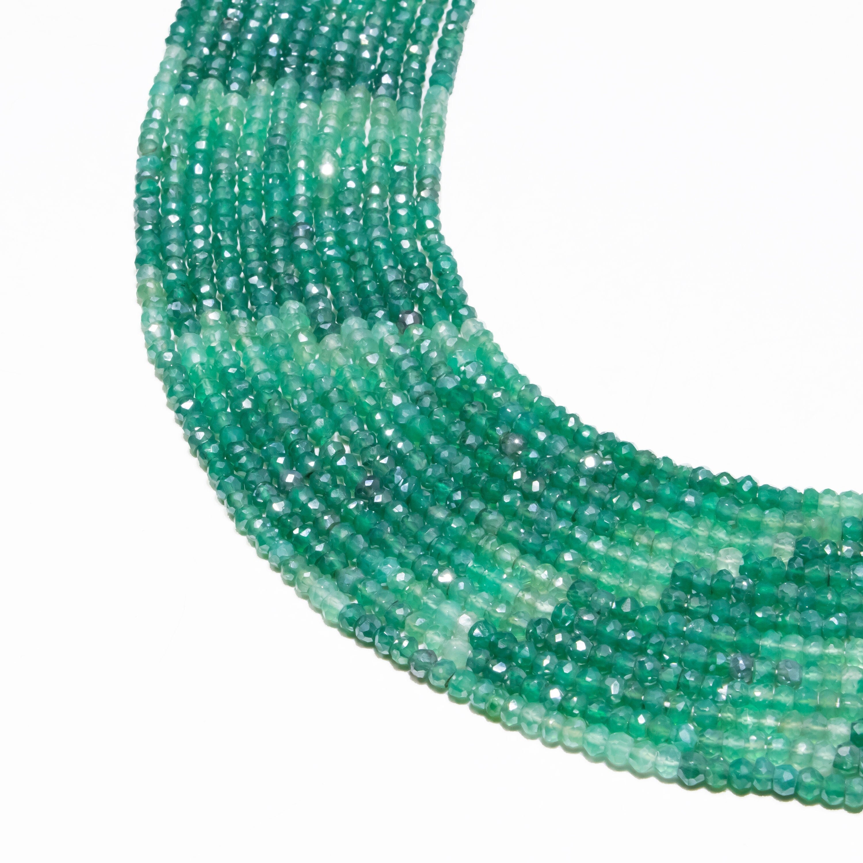 Natural Green Onyx Coated Faceted Rondelle Beads, Green Onyx Beads, Onyx Faceted Beads, Gem Quality, 13 Inch (SKU034)