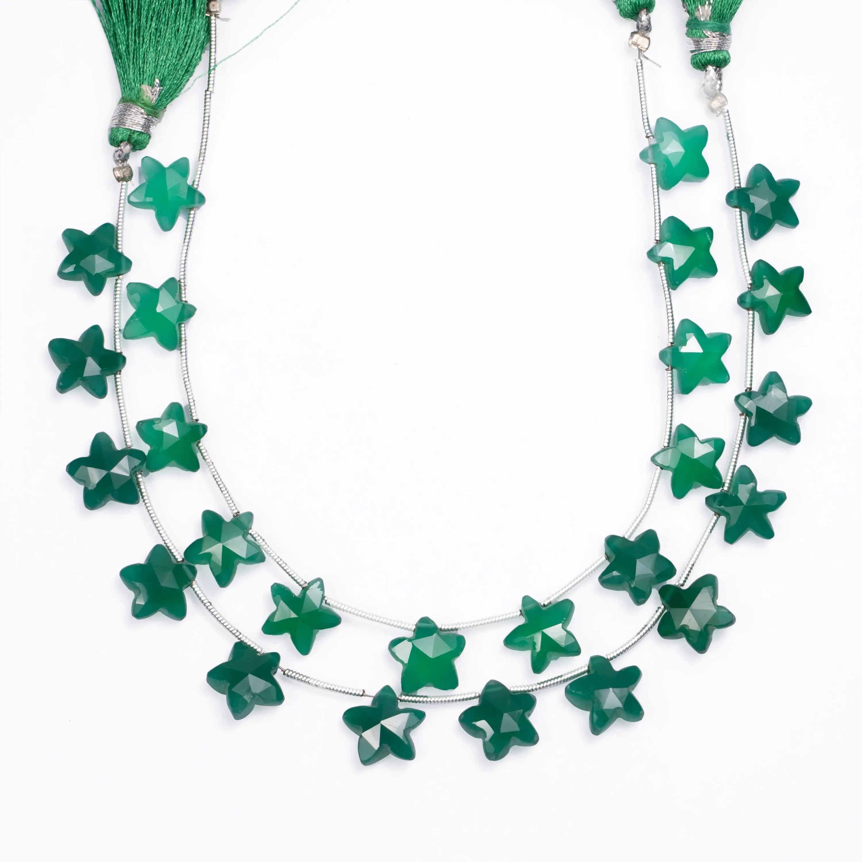 Natural Green Onyx Faceted Stars Beads, 8 Inch Strand Onyx Fancy Star Shape Carved Briolettes, (SKU545)