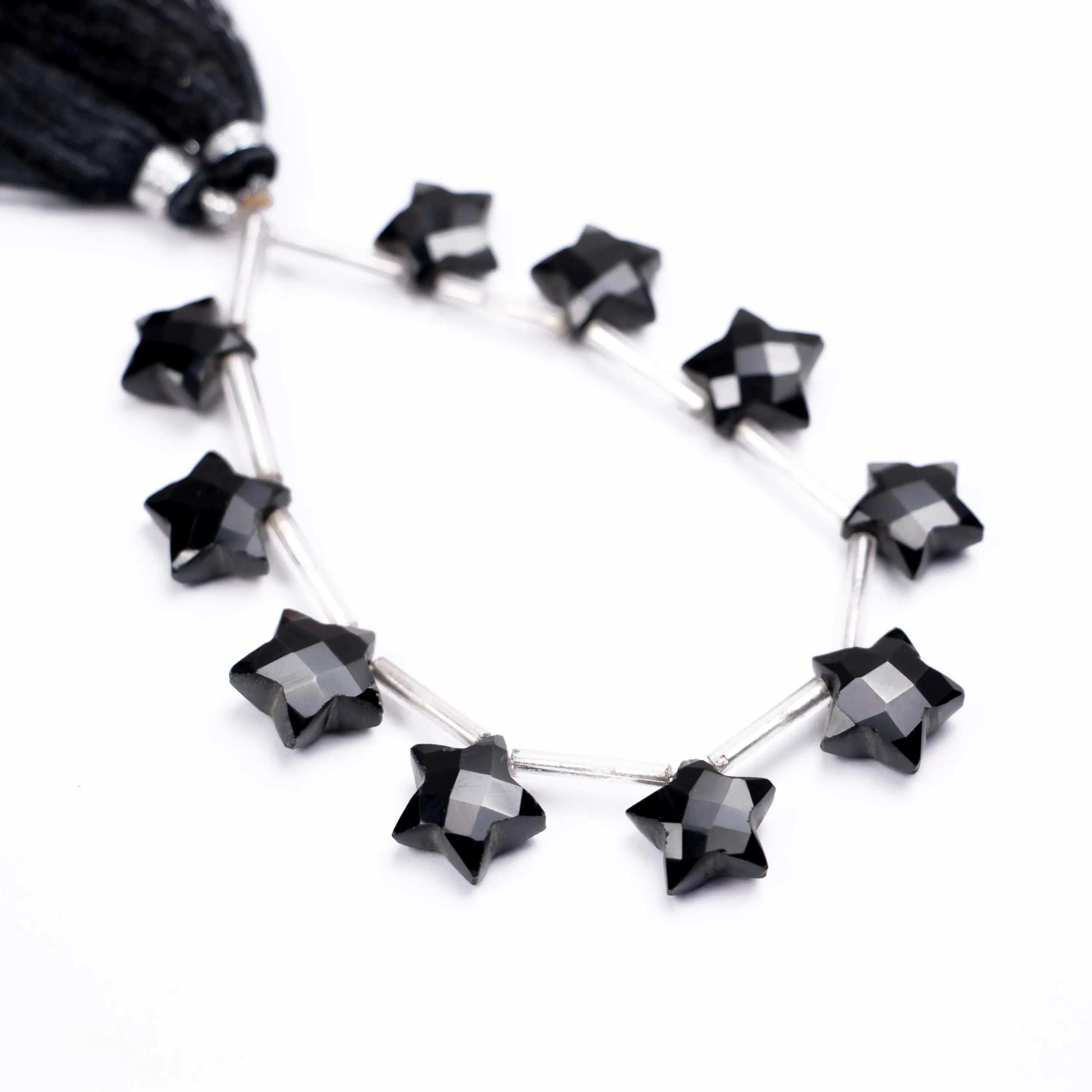 Natural Black Onyx Faceted 5 Corner Stars Beads, 9 To 10 mm, 8 Inch Strand, Wholesale Supplier, Black Star Beads (SKU555)