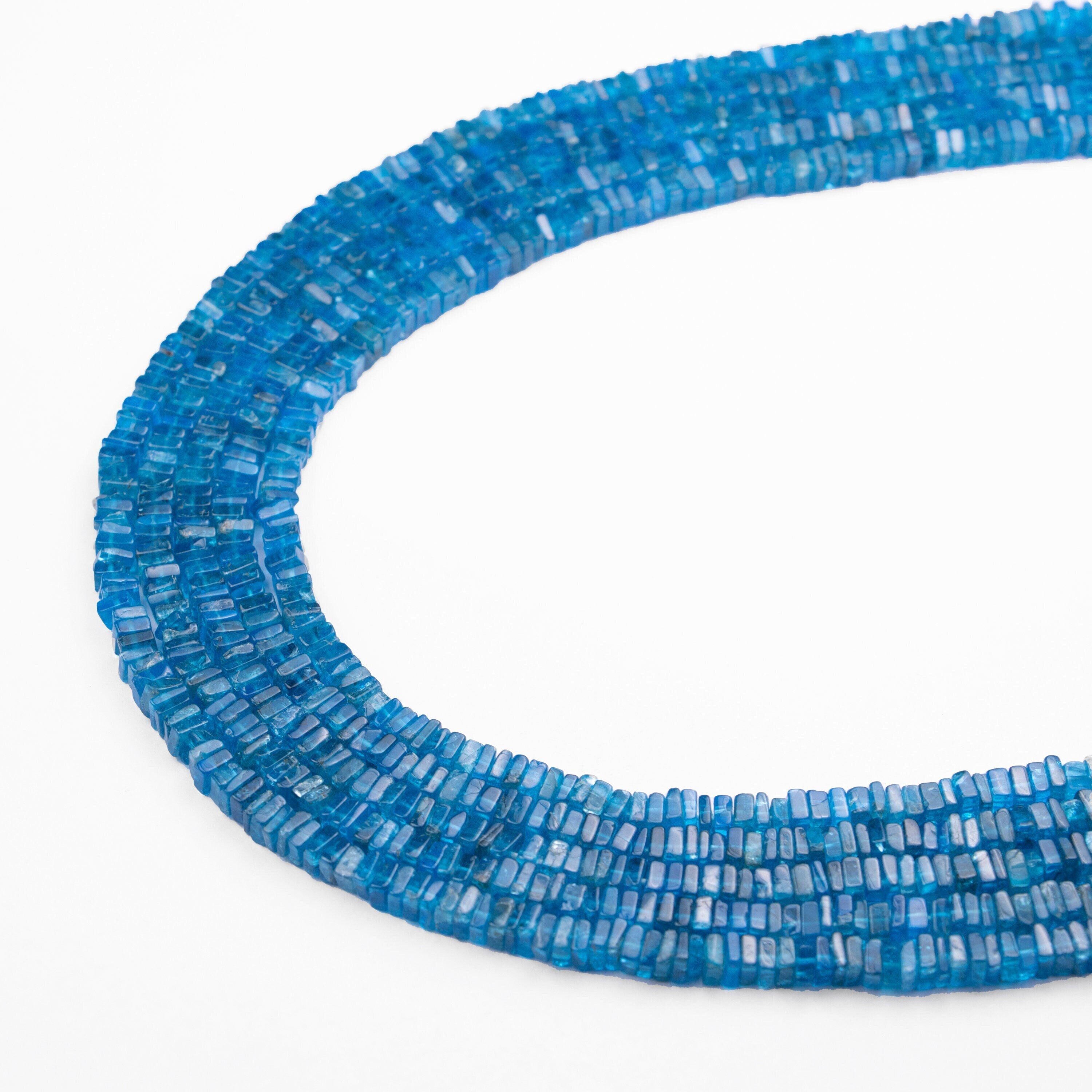 Natural Apatite Gemstone Smooth Beads, Blue Apatite Square Beads 16-Inch Strand, Unique Beading Supplies, Crafter’s Gift, (SKU 117)