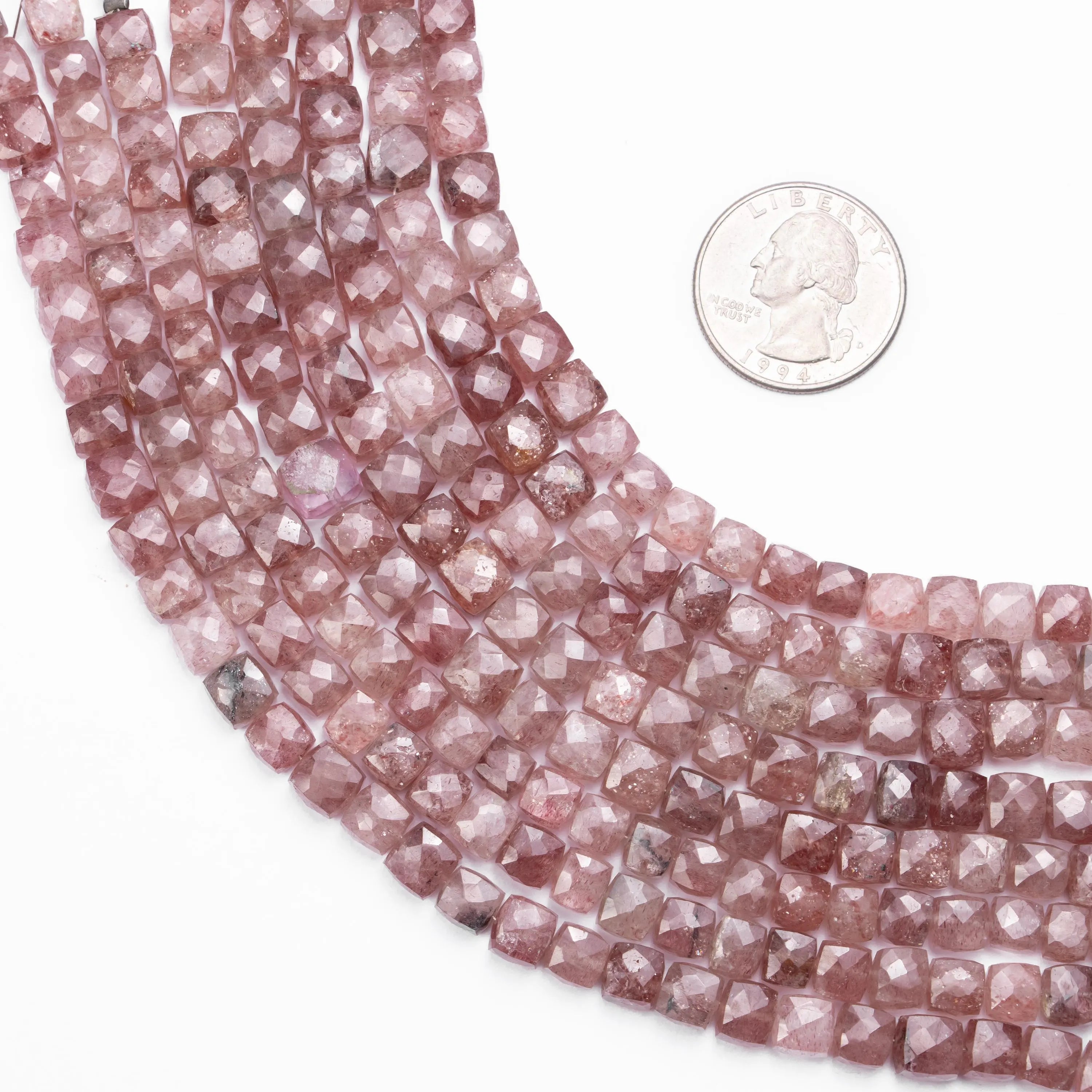 Natural Strawberry Quartz Faceted Box Cube Beads, 7 mm To 8 mm, SKU601