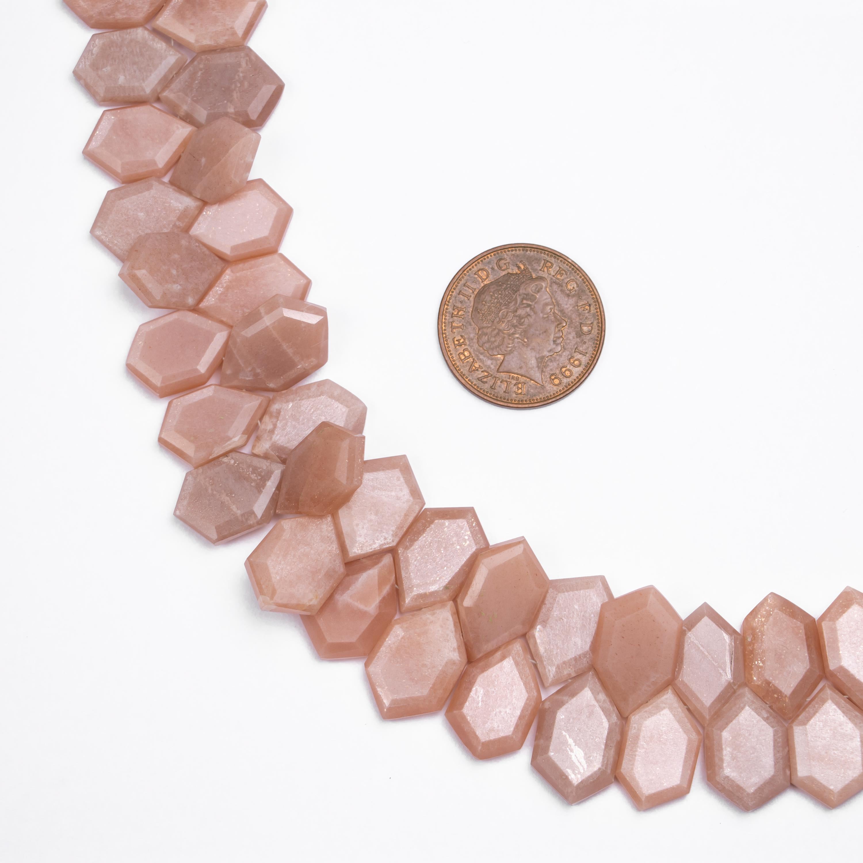 Peach Moonstone Faceted Hexagon Six Corner Fancy Beads, (SKU612)