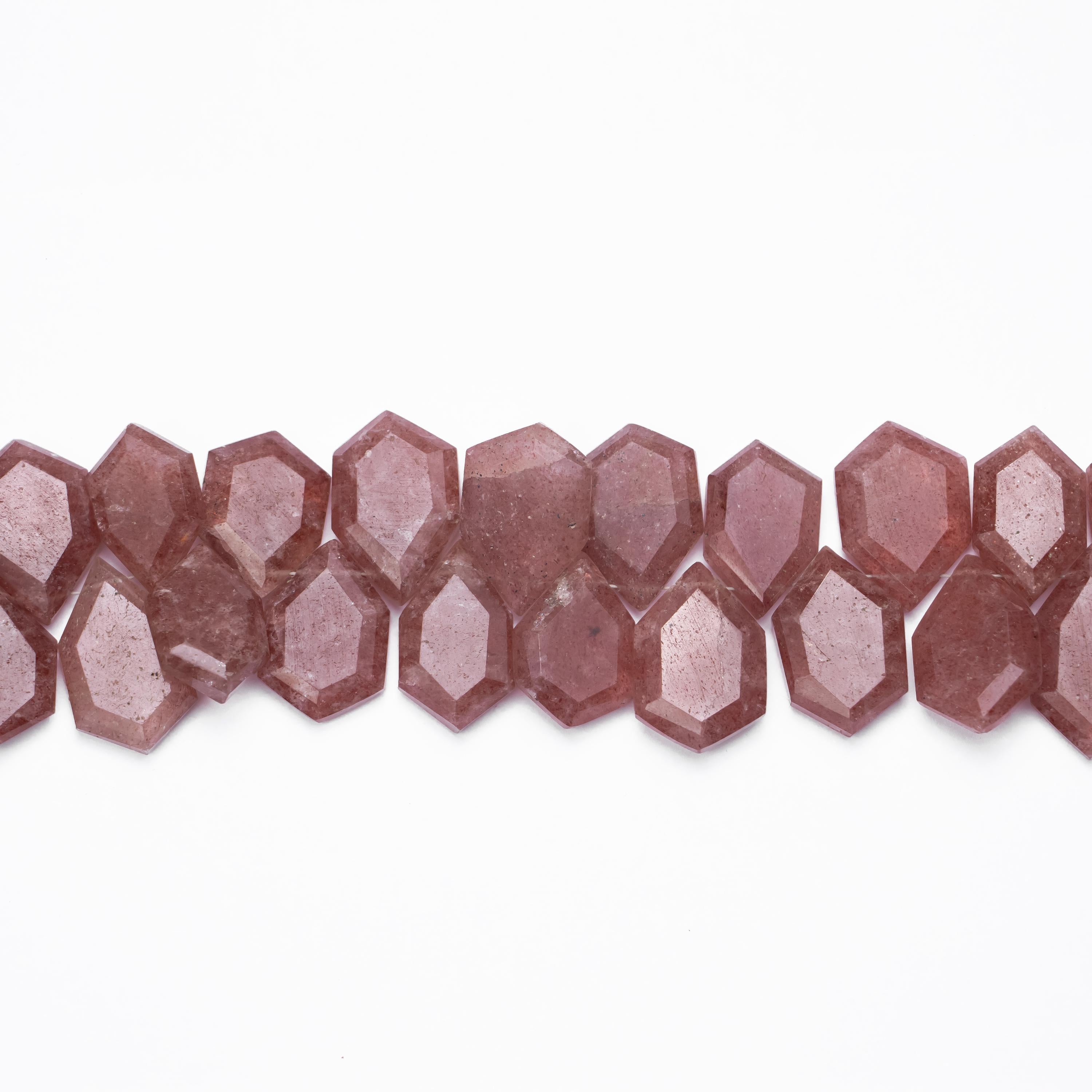 Strawberry Quartz Fancy Beads, 9 Inches Strand, 38 Pieces, 9x15 mm to 12x18 mm, Hexagon Strawberry (SKU615)