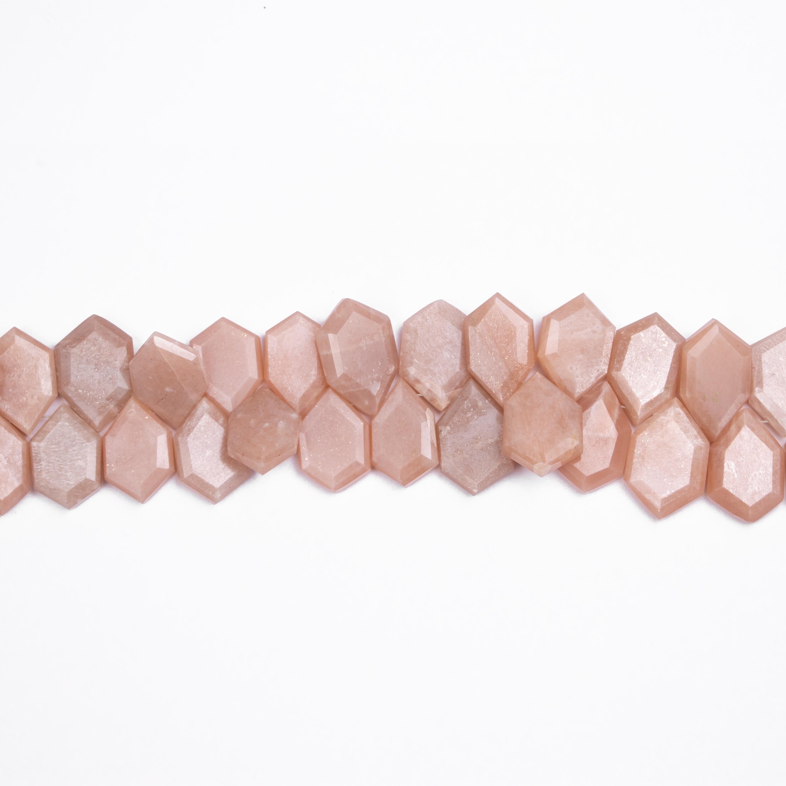 Peach Moonstone Faceted Hexagon Six Corner Fancy Beads, (SKU612)