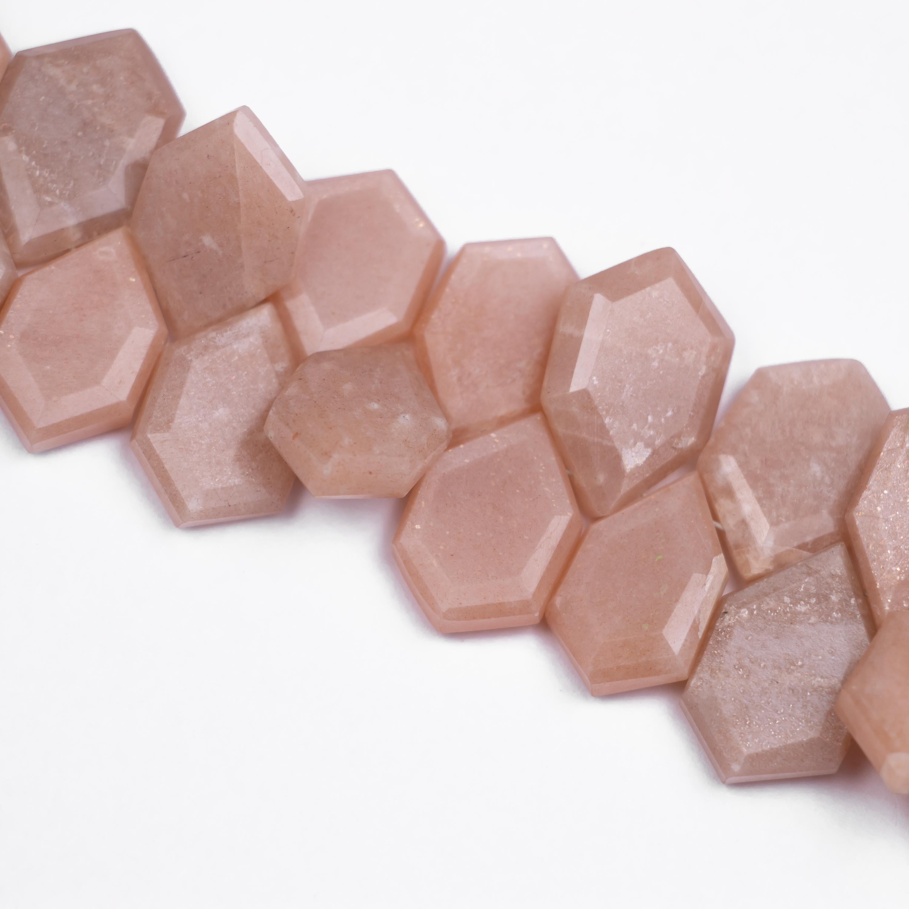 Peach Moonstone Faceted Hexagon Six Corner Fancy Beads, (SKU612)