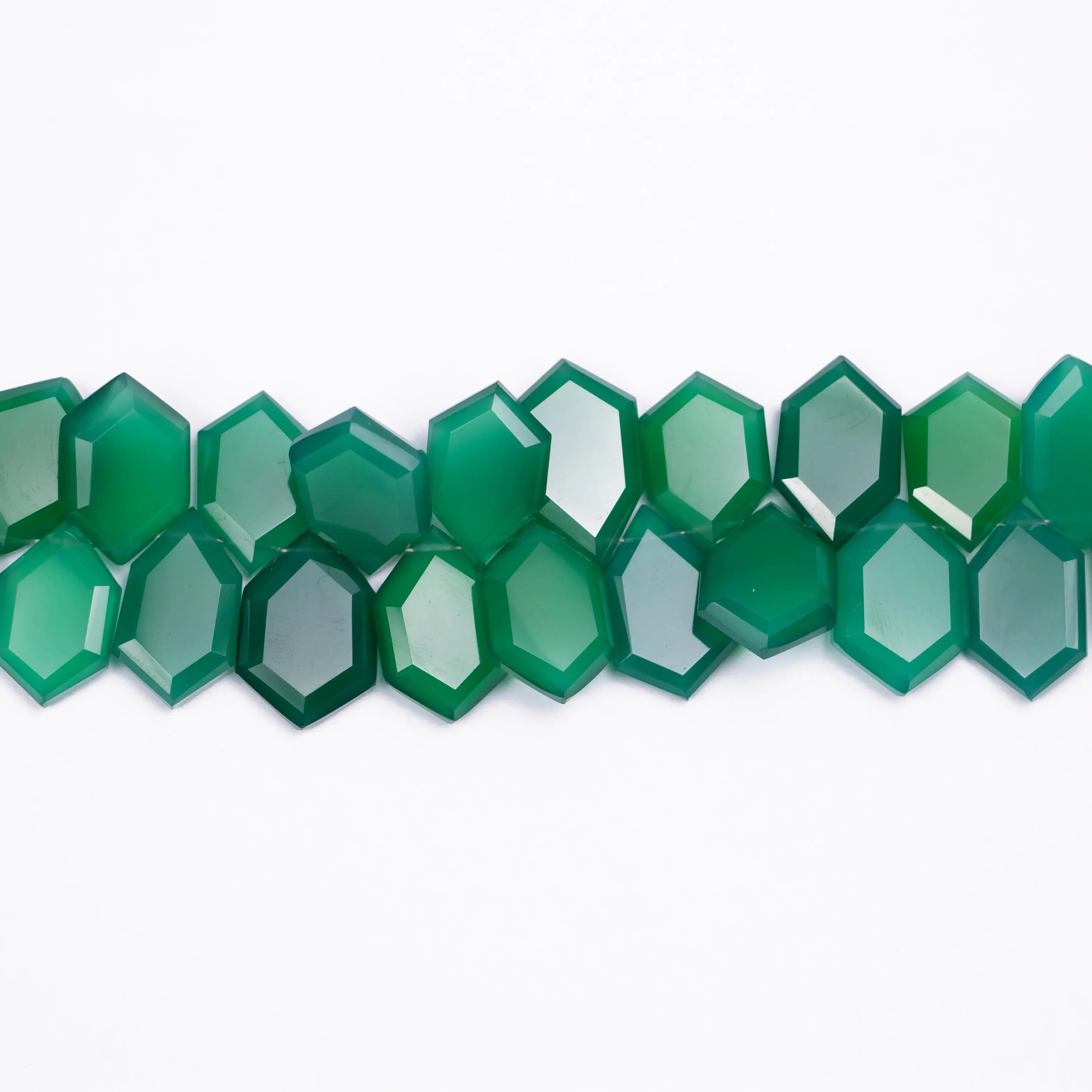Green Onyx Faceted Hexagon Six Corner Fancy Beads, 9x15 mm To 12x18 mm, SKU613