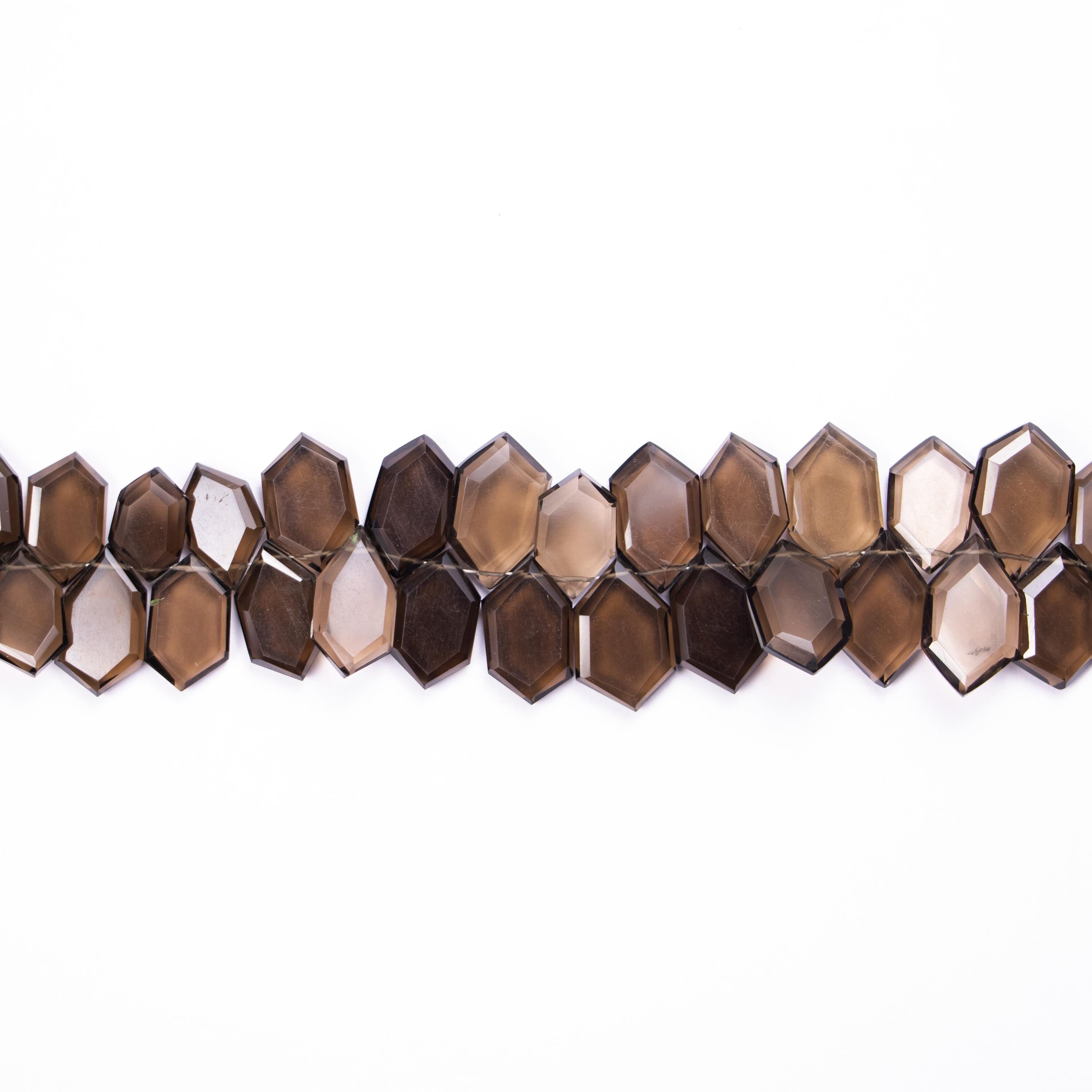 Smoky Quartz Faceted Hexagon Six Corner Fancy Beads, 9x15mm To 12x18mm, (SKU614)