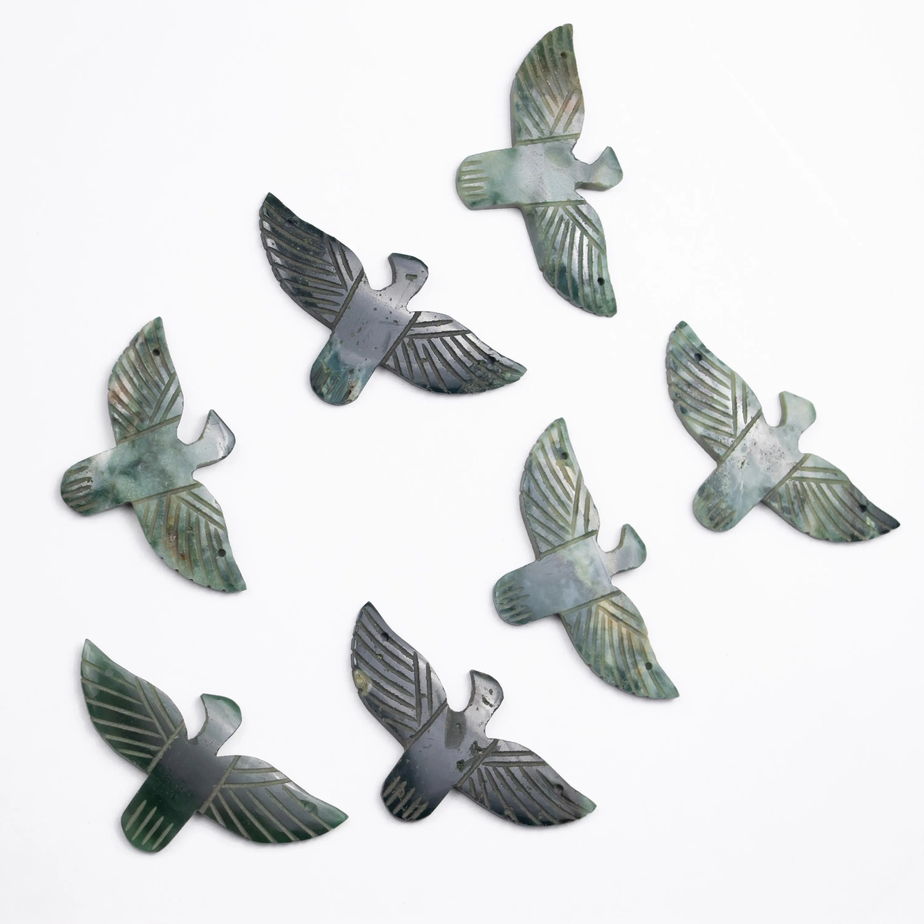 Natural Green Moss Jasper Gemstone Eagle Pendant, Carving Handmade Pendant (SKU1324)