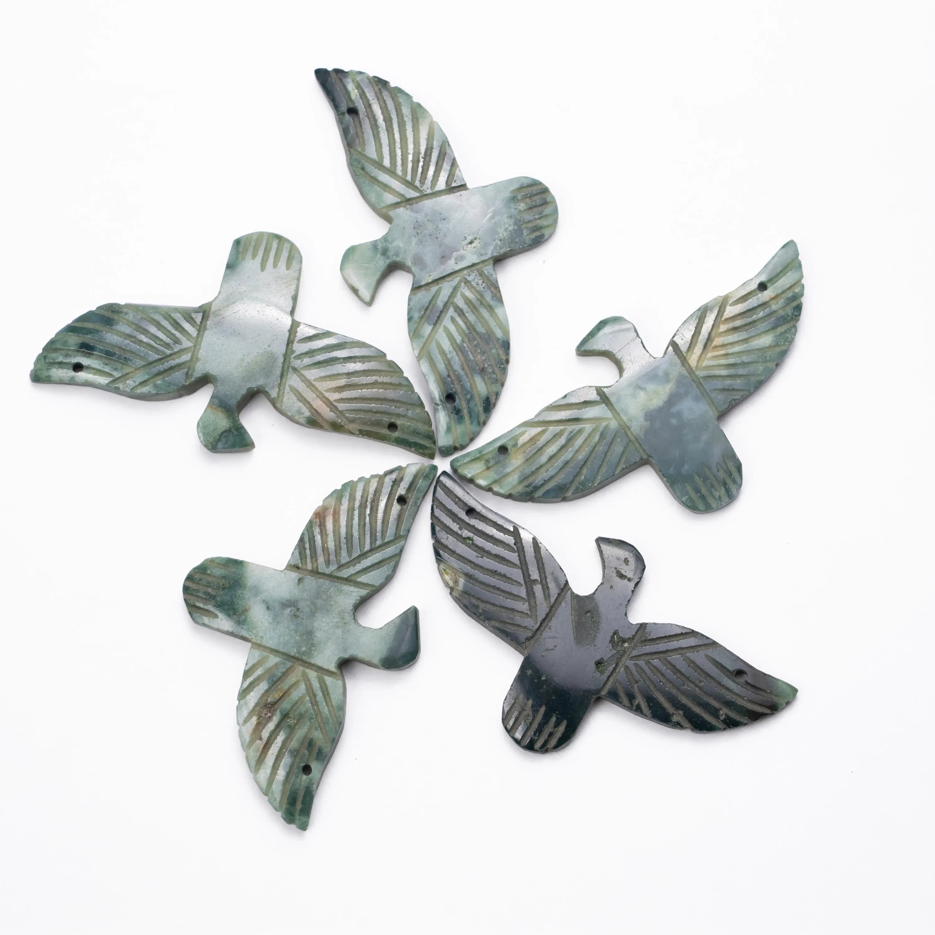 Natural Green Moss Jasper Gemstone Eagle Pendant, Carving Handmade Pendant (SKU1324)