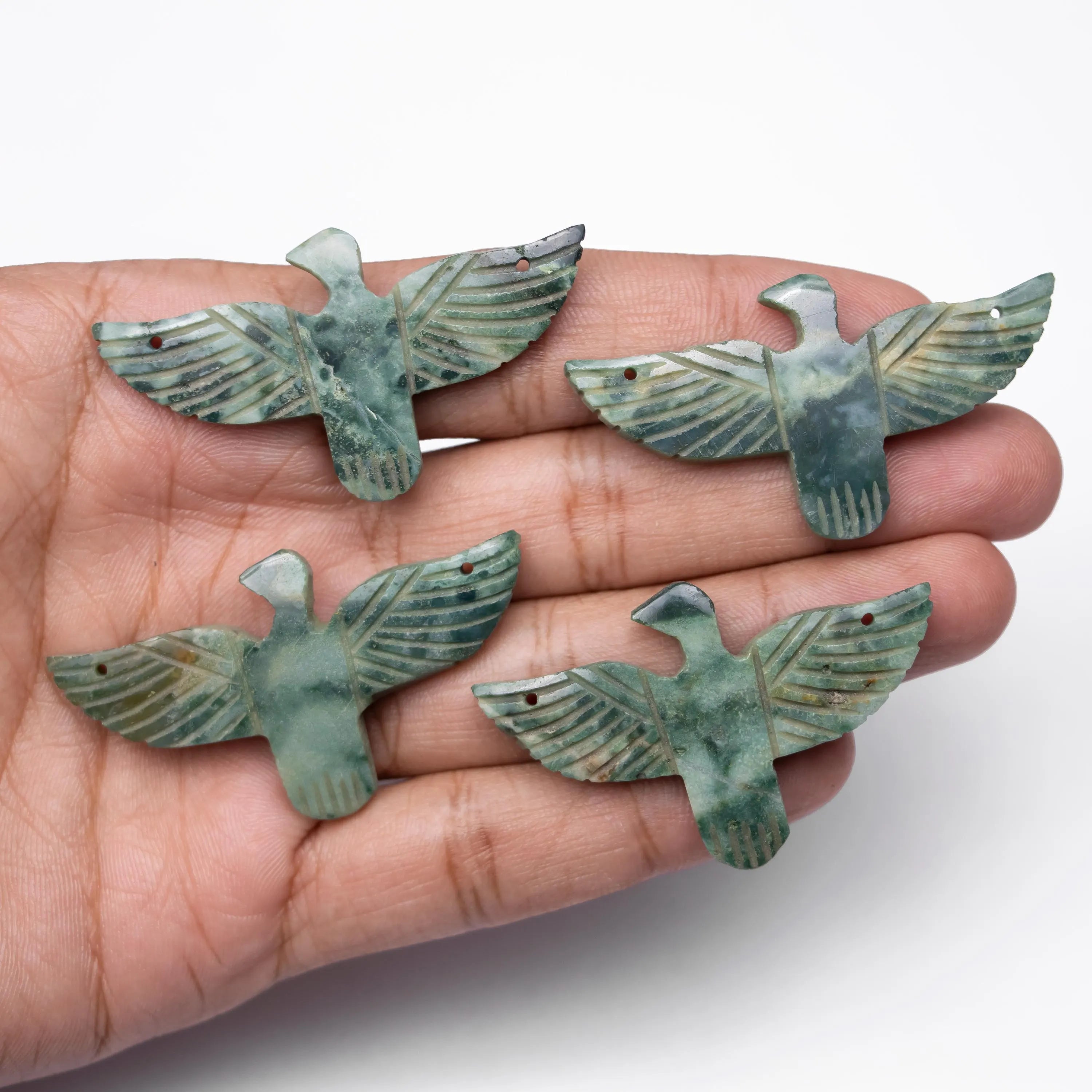 Natural Green Moss Jasper Gemstone Eagle Pendant, Carving Handmade Pendant (SKU1324)