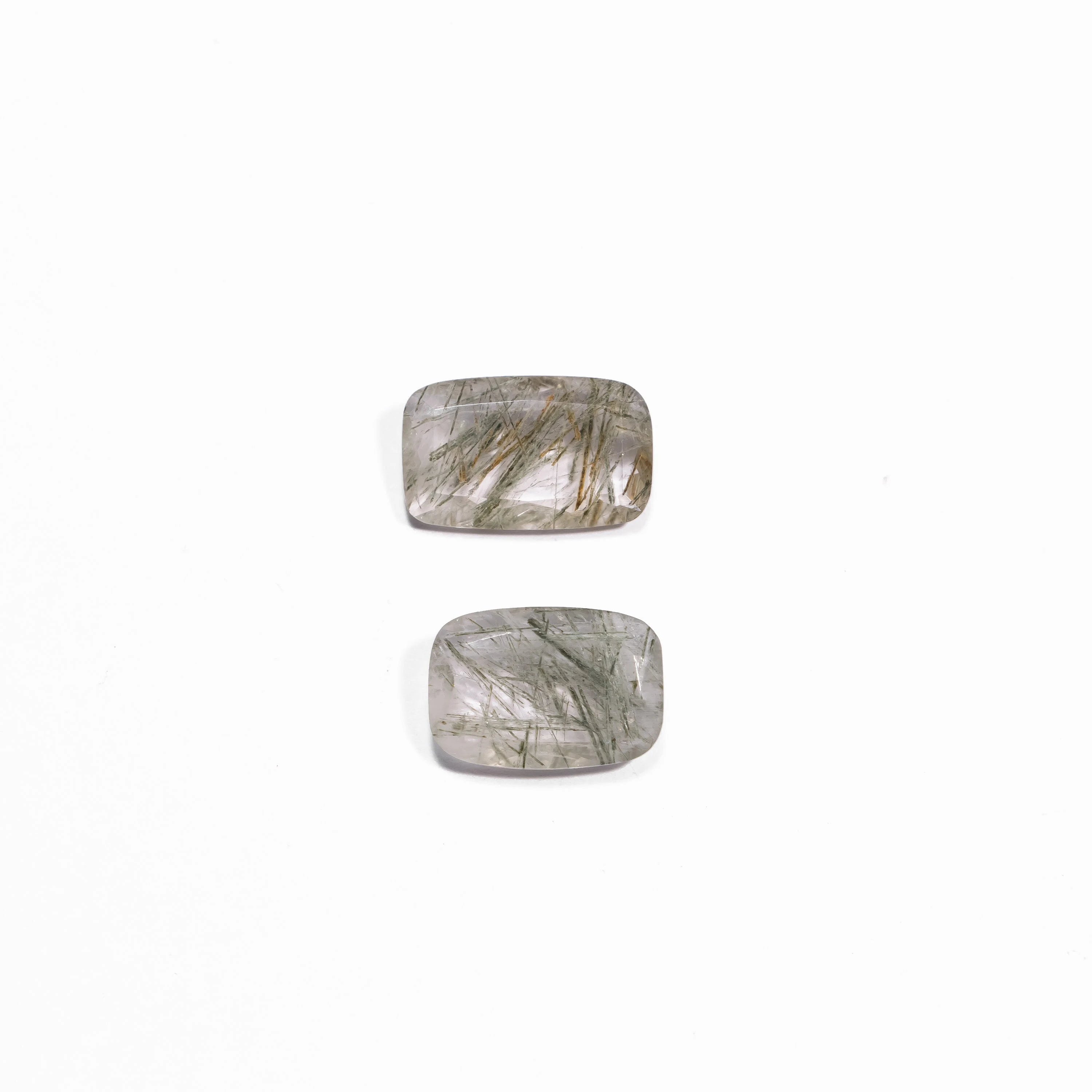 Natural Green Rutile Faceted Cushion Cut stone, Rutile Flat Back Gemstone, SKU2384