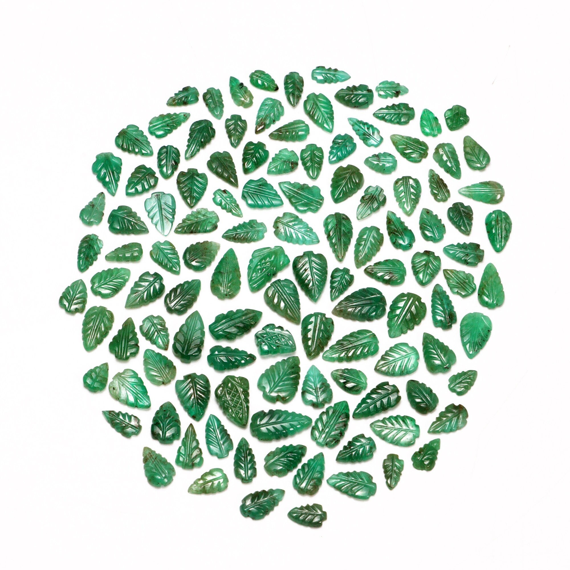Green Emerald Leaf Carving Loose Gemstone, 4.5x6 mm To 7x10 mm, SKU2105