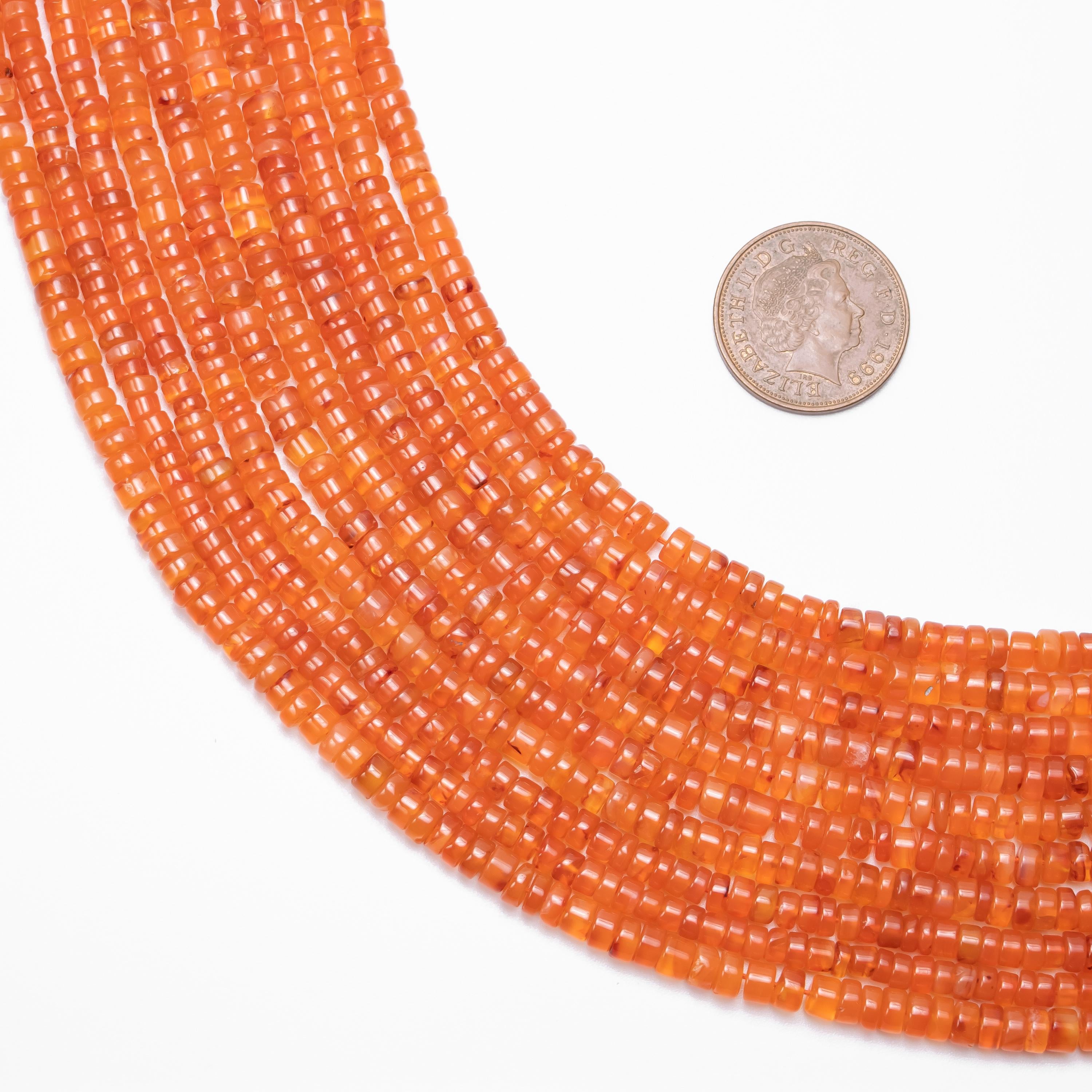Natural Carnelian Smooth Heishi Beads, 4.5 To 11 mm Beads, AA Quality Carnelian Tyre Beads, Wheel Heishi Beads, 15 Inch Strand (SKU343)