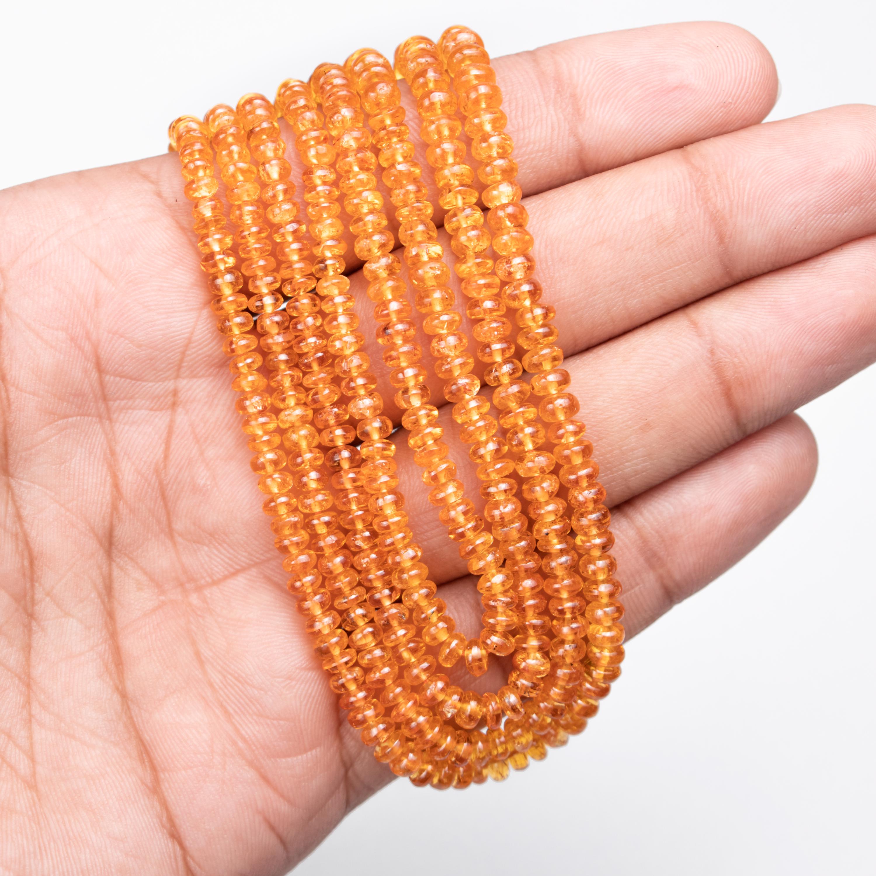 Mandarin Spessartite Garnet Beads, 3 to 5 mm Rondelle Beads, Orange Smooth Loose Bead, SKU1420