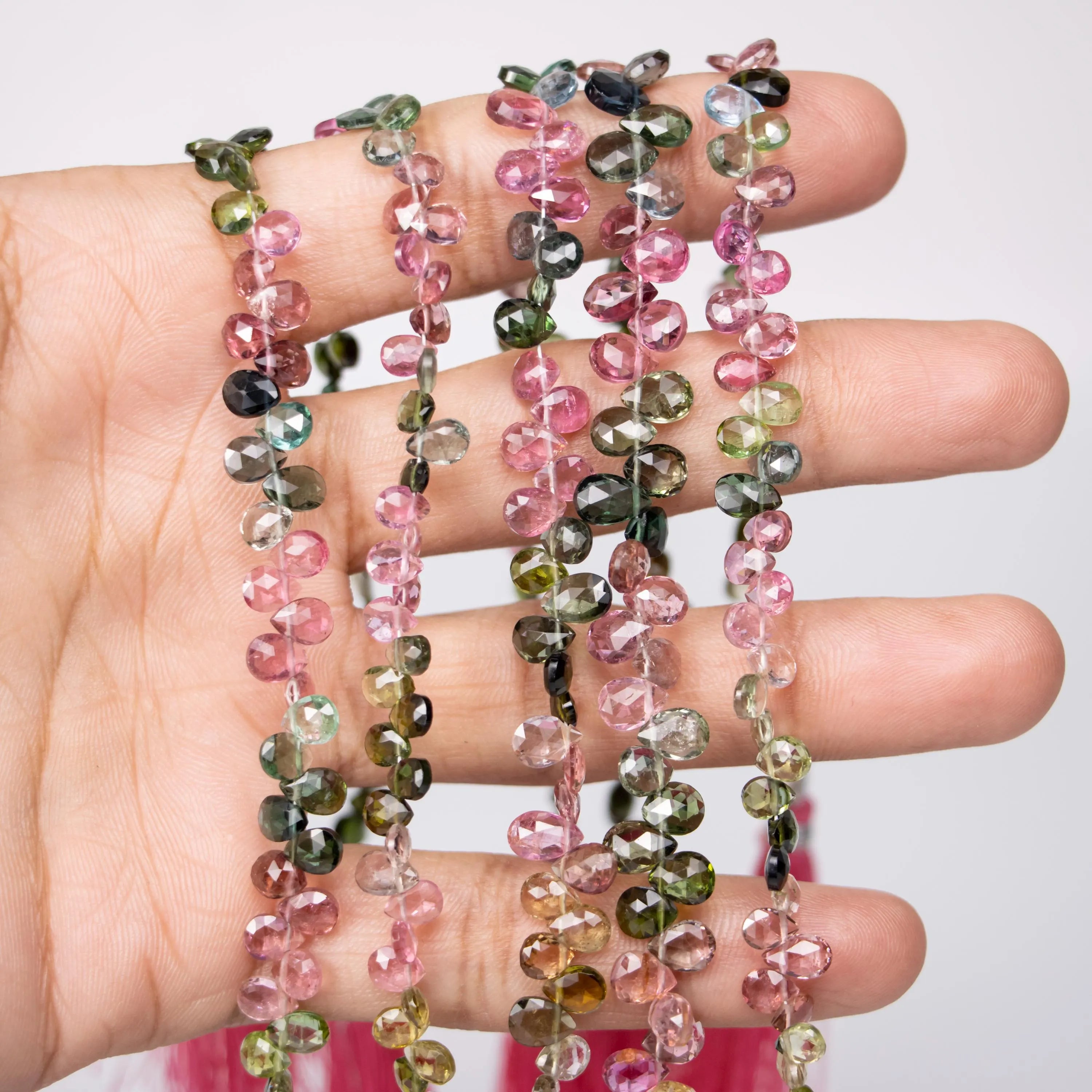 Natural Multi Tourmaline Faceted Pears Beads, 4x6 To 5x7mm, Multi Tourmaline Pears, Tourmaline Jewelry Making Gemstone Beads.9 Inch, SKU 067