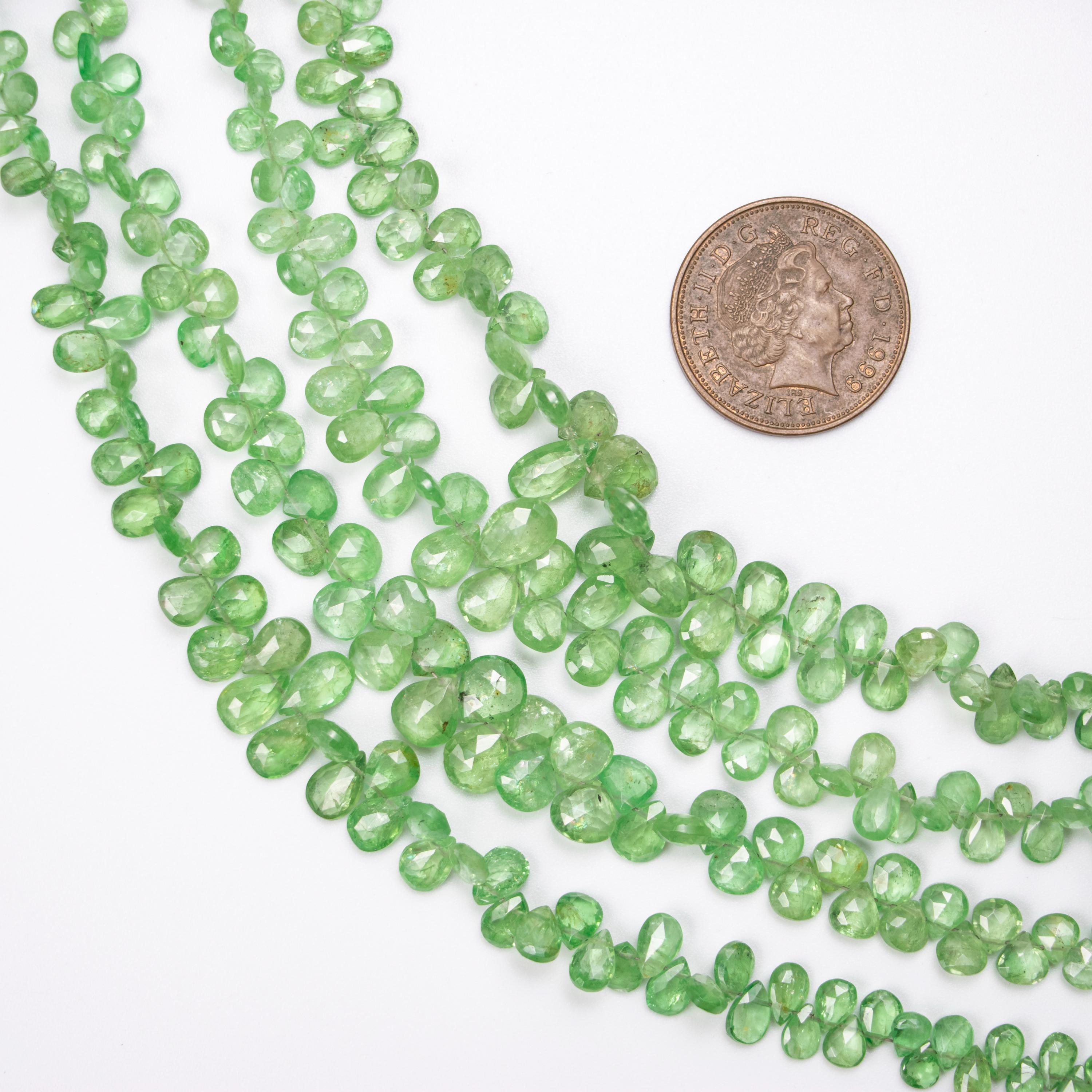 Green Tsavorite Faceted Pears Beads, 3x5 To 7*9mm, Tsavorite Pears, Green Tsavorite Jewelry Making Gemstone Beads, 8 Inch Strand, SKU 076