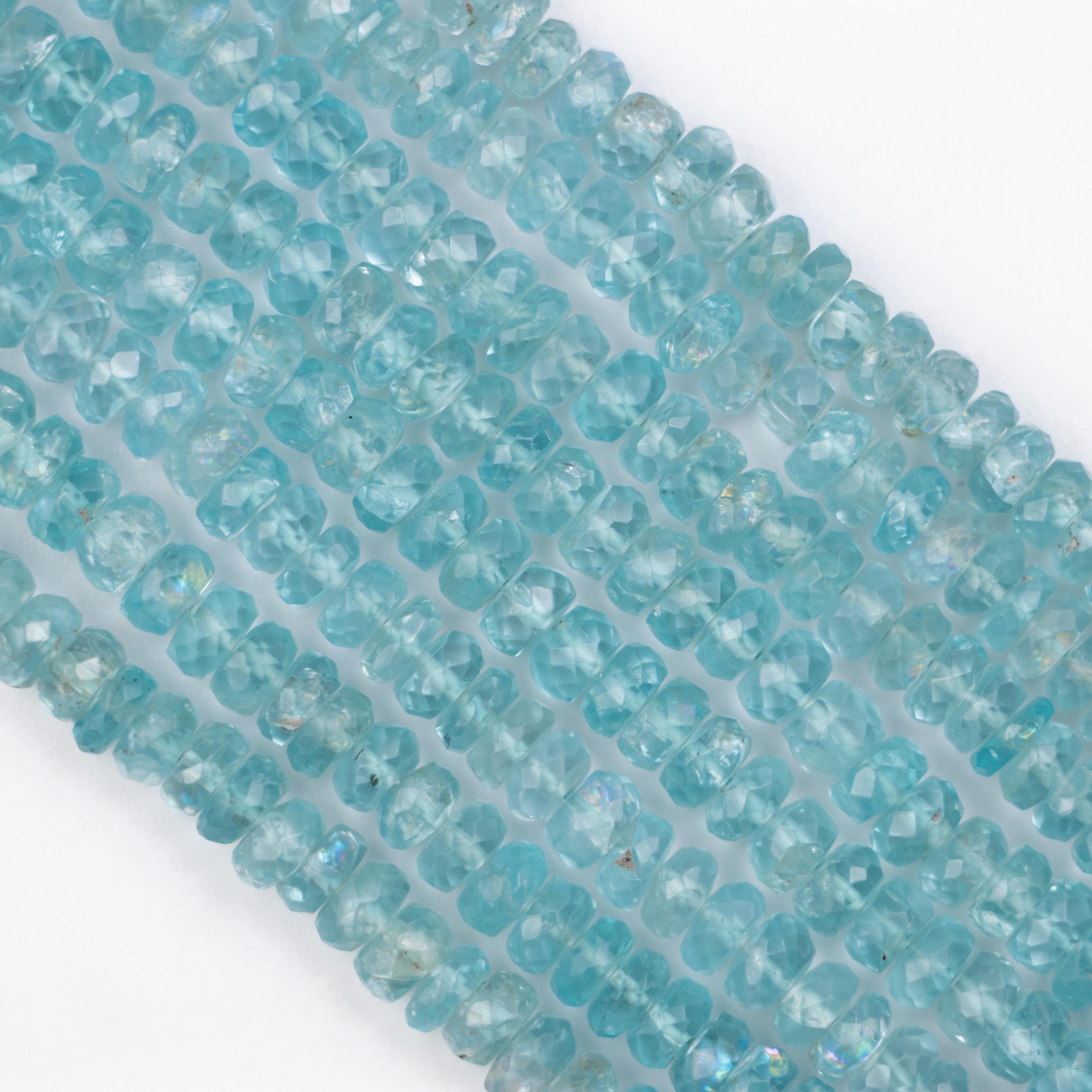 Natural Sky Apatite Faceted Rondelle Beads, 4.5 To 5.5mm, Apatite Faceted Beads, Apatite Jewelry Making Gemstone Beads, 15 Inch, SKU 065