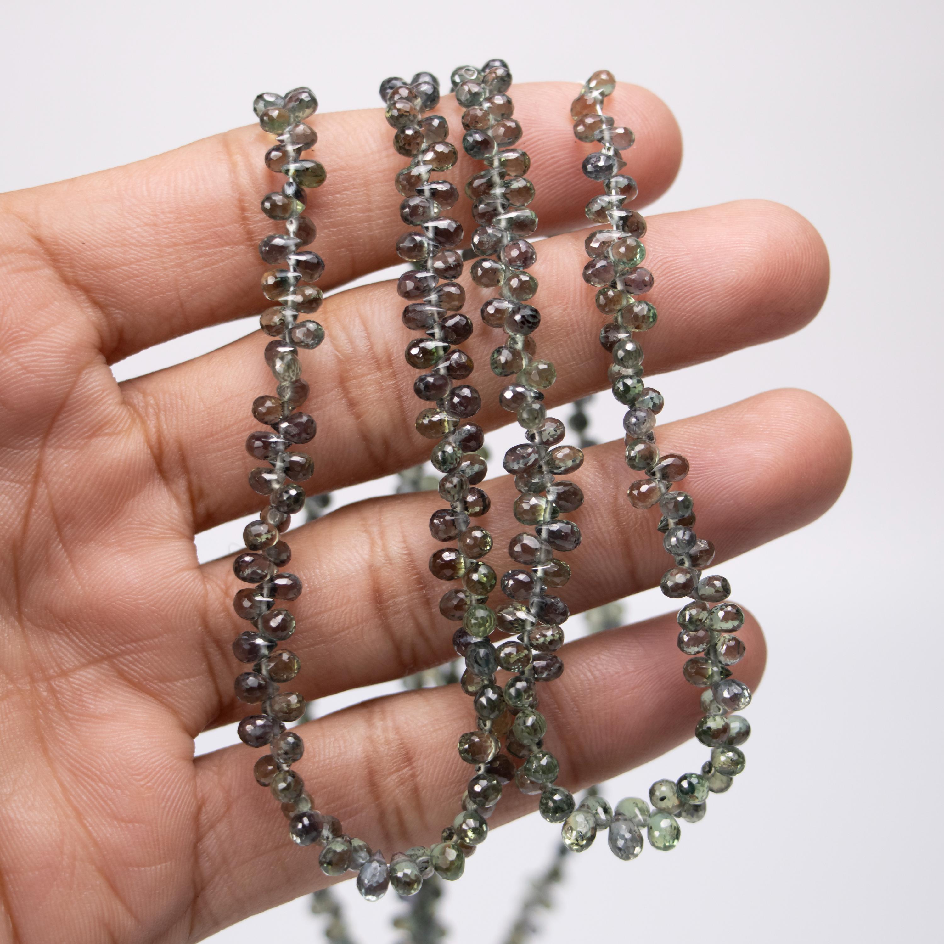 Natural Songea Sapphire Drops, Green Faceted Briolette Drops, 2x3.5 To 3.5x5 mm, Green Sapphire Drops Jewelry Making Beads, SKU077