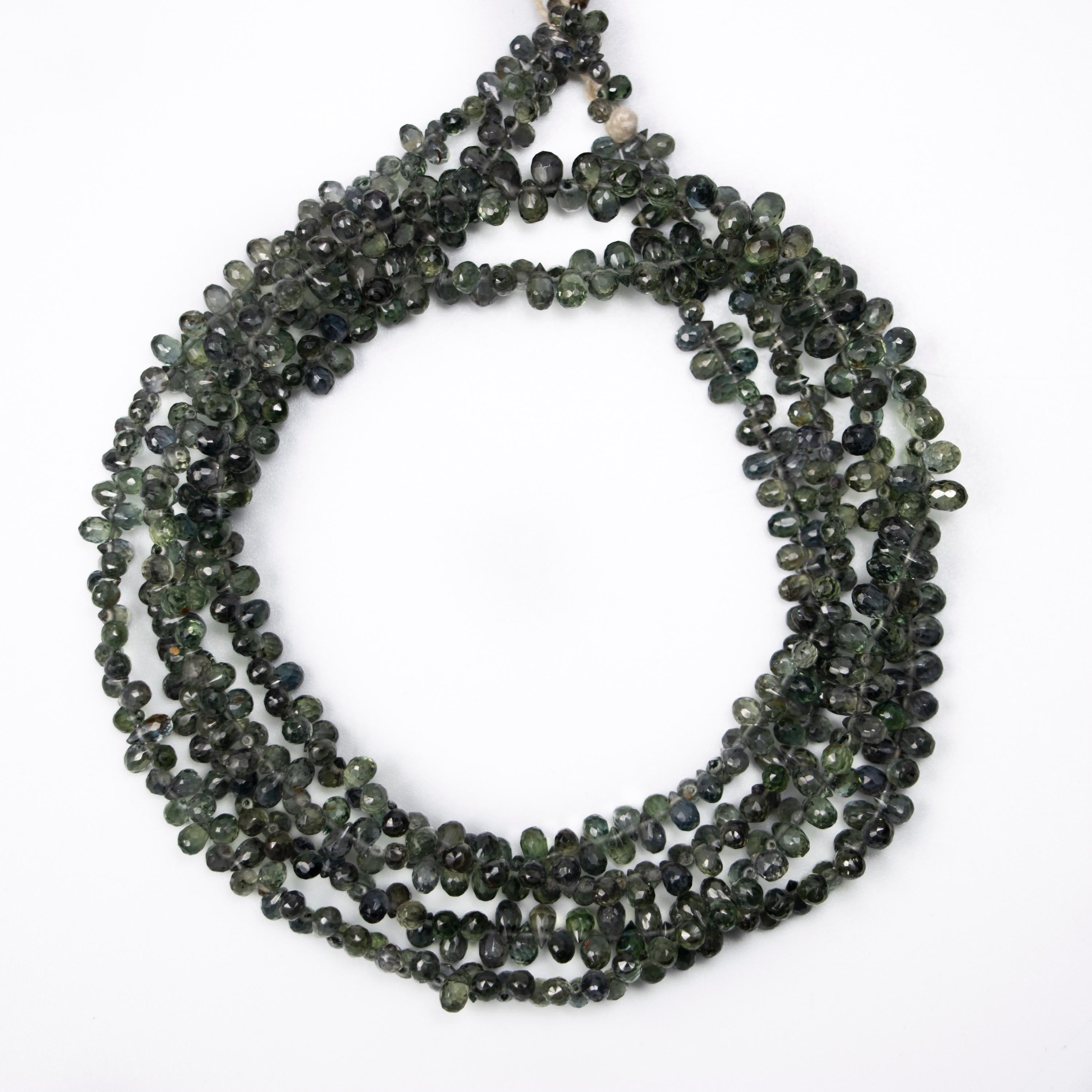 Natural Songea Sapphire Drops, Green Faceted Briolette Drops, 2x3.5 To 3.5x5 mm, Green Sapphire Drops Jewelry Making Beads, SKU077