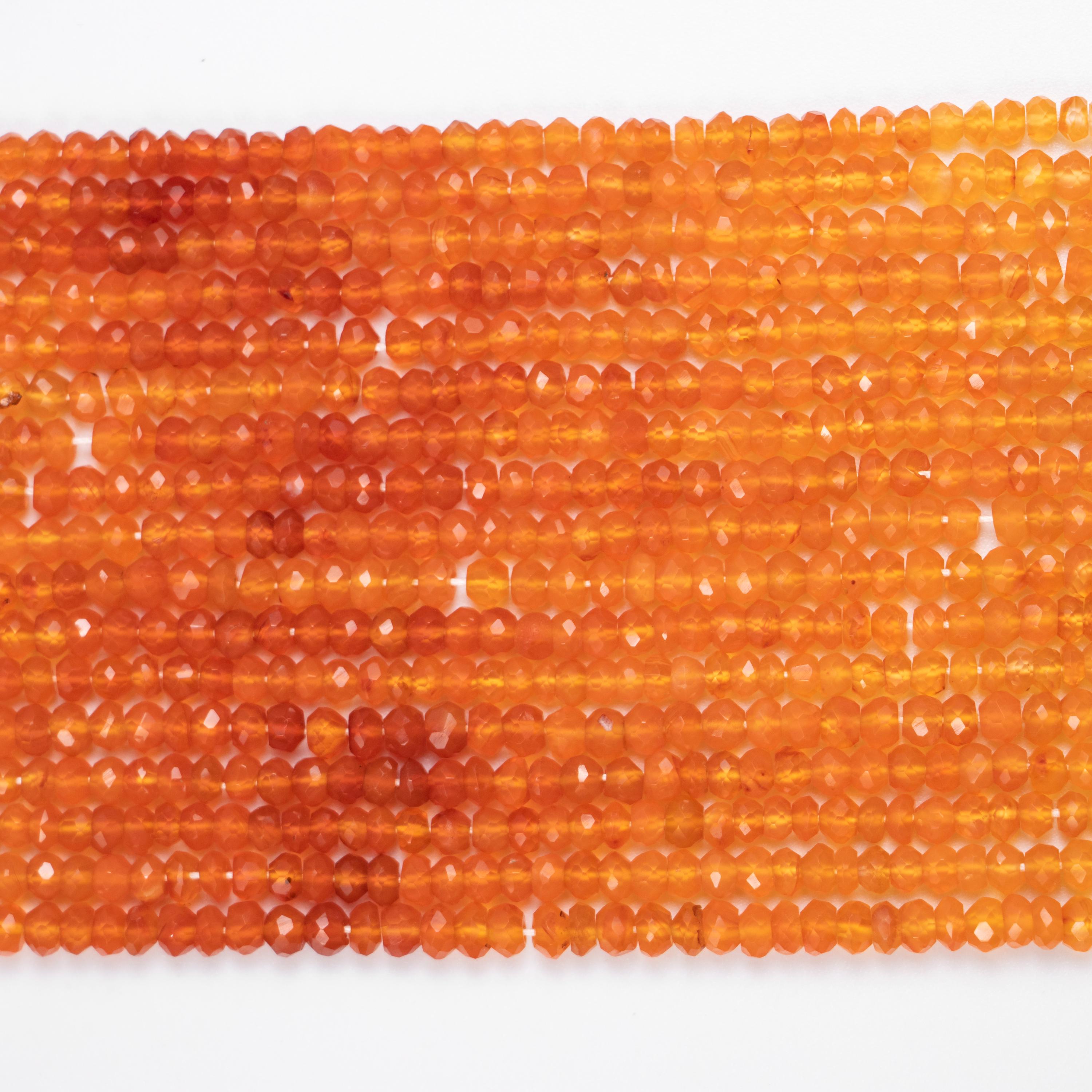 AAA Natural Carnelian Faceted Rondelle Beads, Shaded Beads, 18" Strand, 3.5 mm - 4 mm, Craft Beads for Jewelry, Lot of Beads (SKU341)