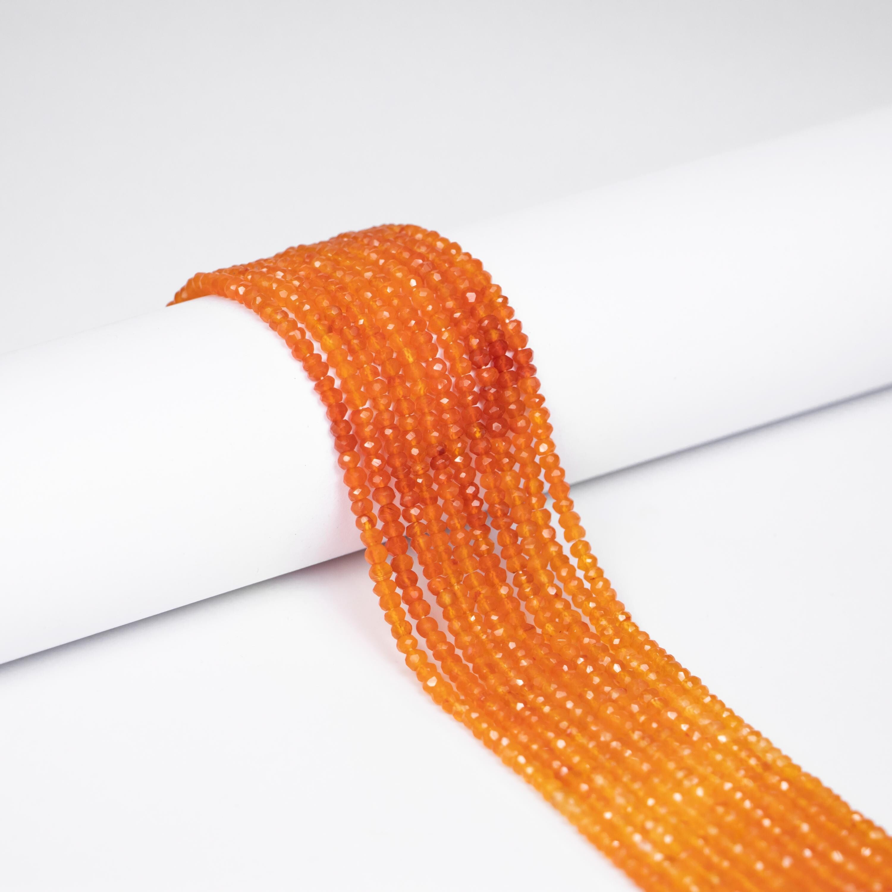 AAA Natural Carnelian Faceted Rondelle Beads, Shaded Beads, 18" Strand, 3.5 mm - 4 mm, Craft Beads for Jewelry, Lot of Beads (SKU341)