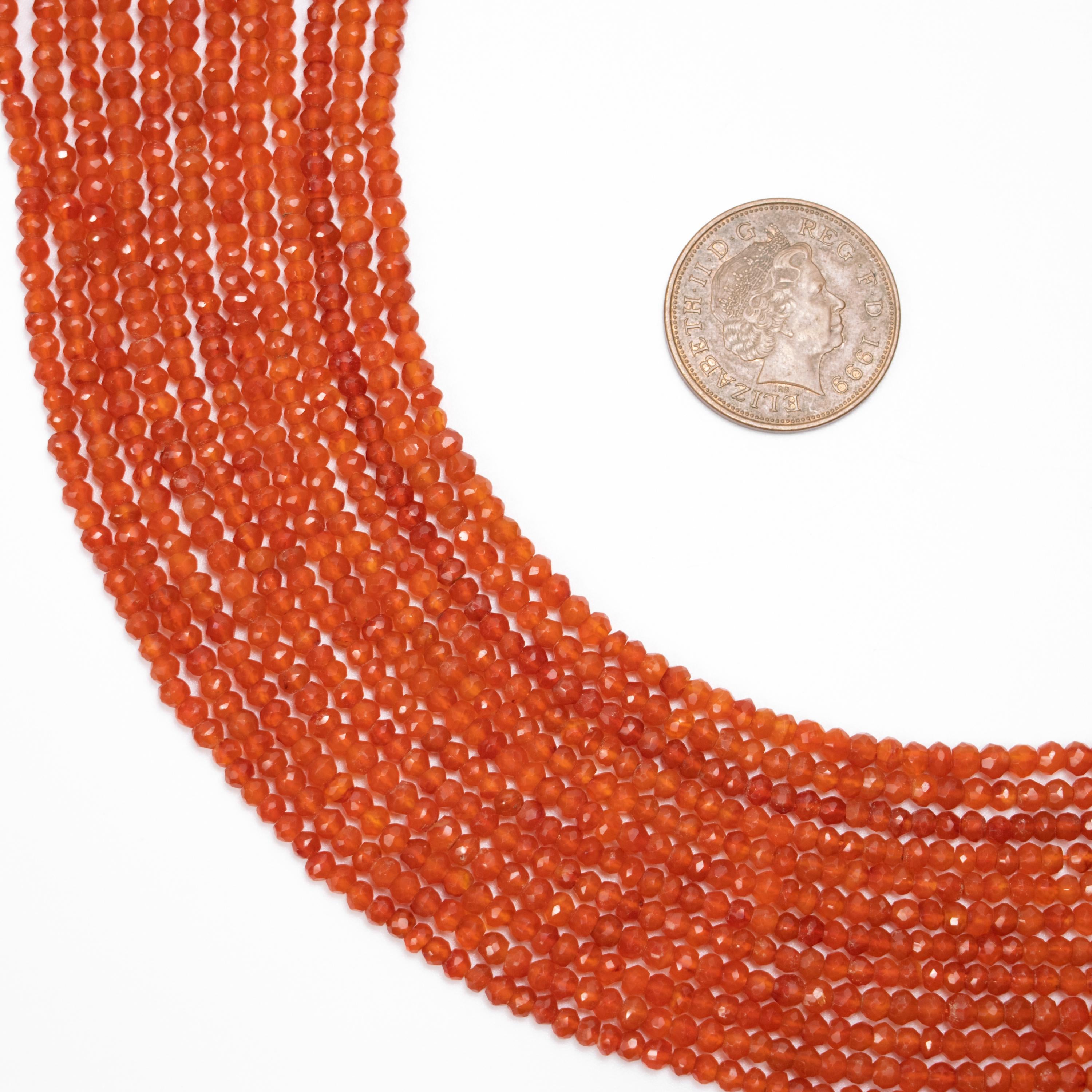 Carnelian Faceted Rondelle Beads, 3.5 mm To 4 mm, Orange Carnelian Beads, Carnelian Handmade Beads, Jewelry Gemstone Beads, 14 Inch, SKU350