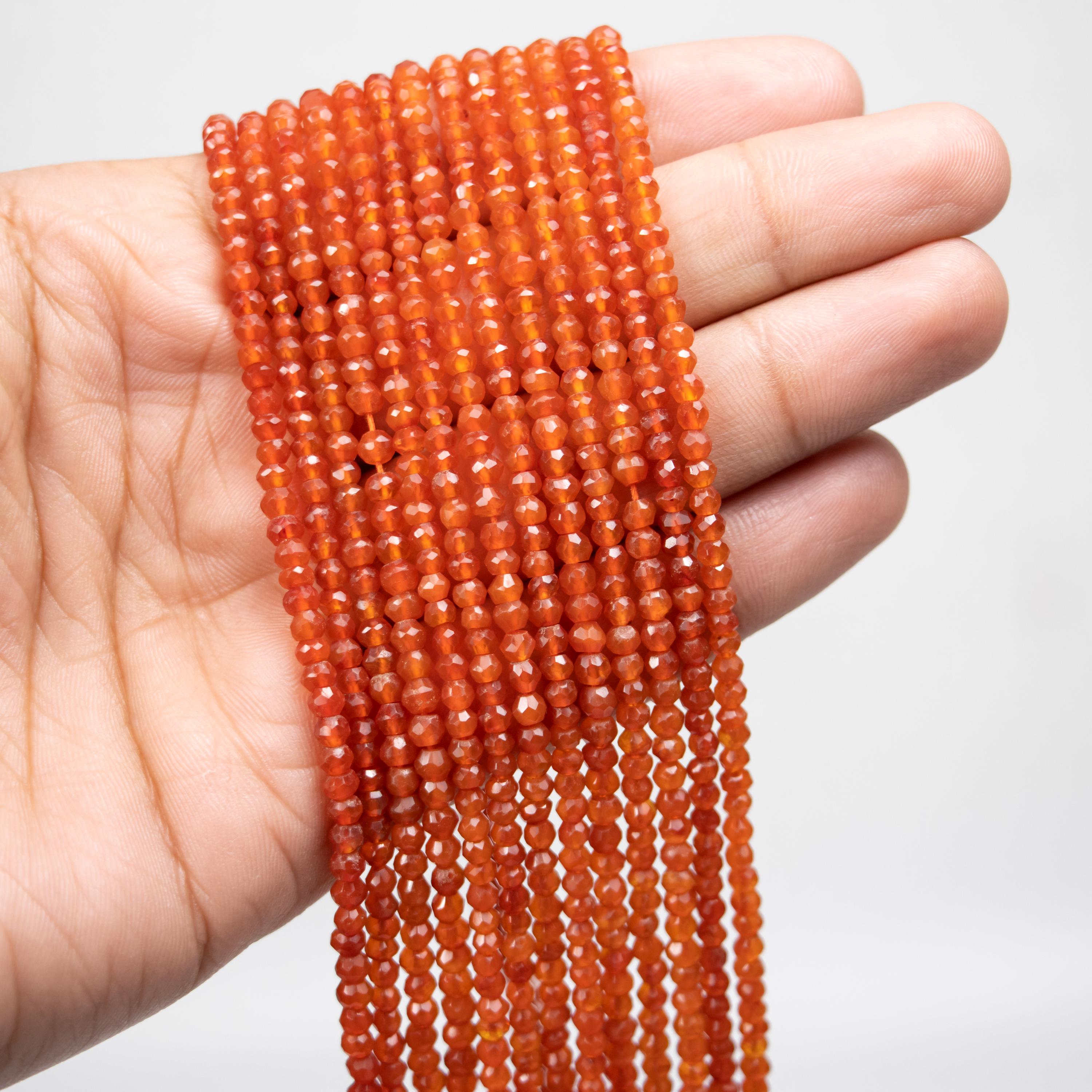 Carnelian Faceted Rondelle Beads, 3.5 mm To 4 mm, Orange Carnelian Beads, Carnelian Handmade Beads, Jewelry Gemstone Beads, 14 Inch, SKU350