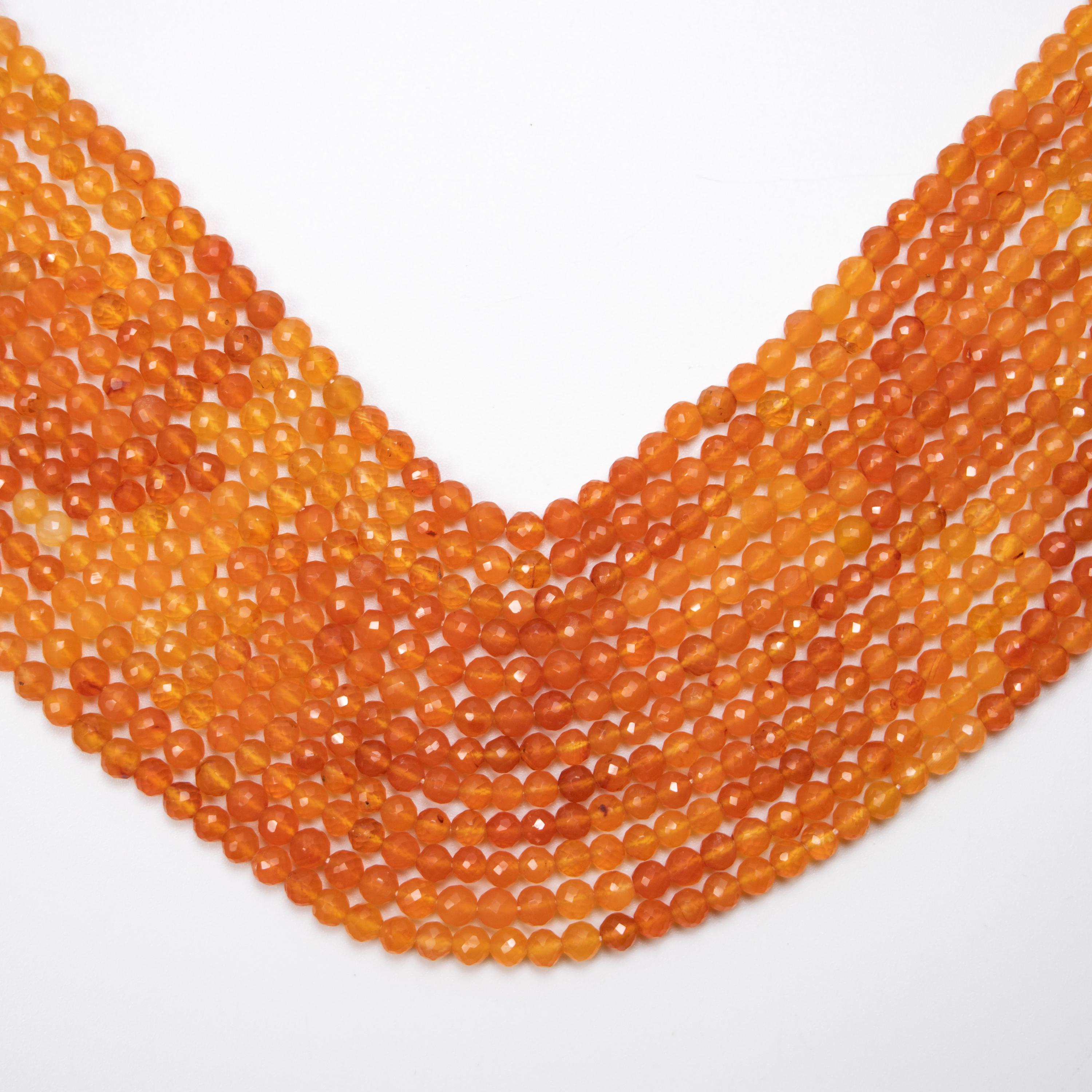 Natural Carnelian Faceted Round Balls Beads, Light Orange Carnelian Shaded Beads, 15 Inch Strand, (SKU351)