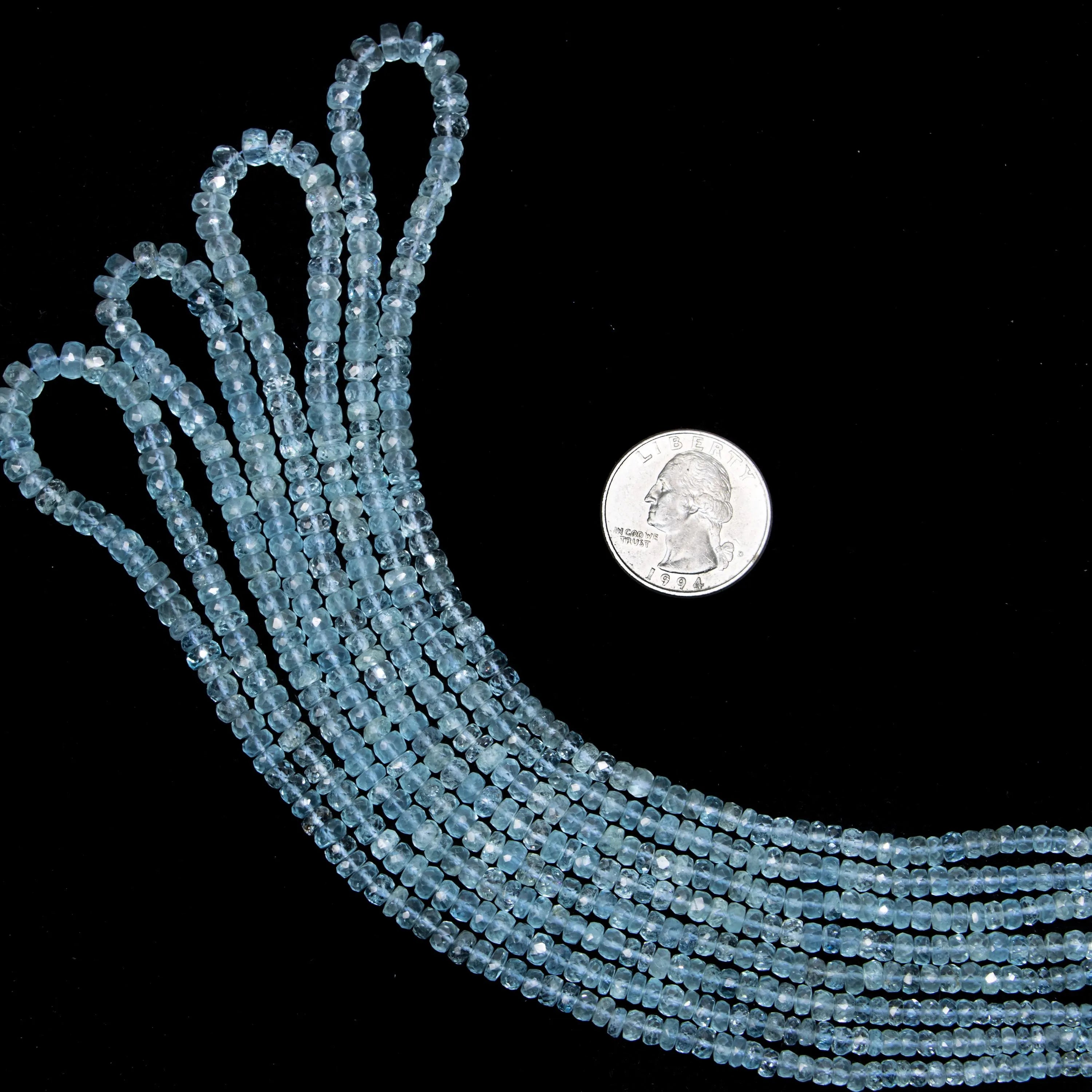Santamaria Aquamarine Faceted Rondelle Beads, 16 Inch Strand, (SKU063)
