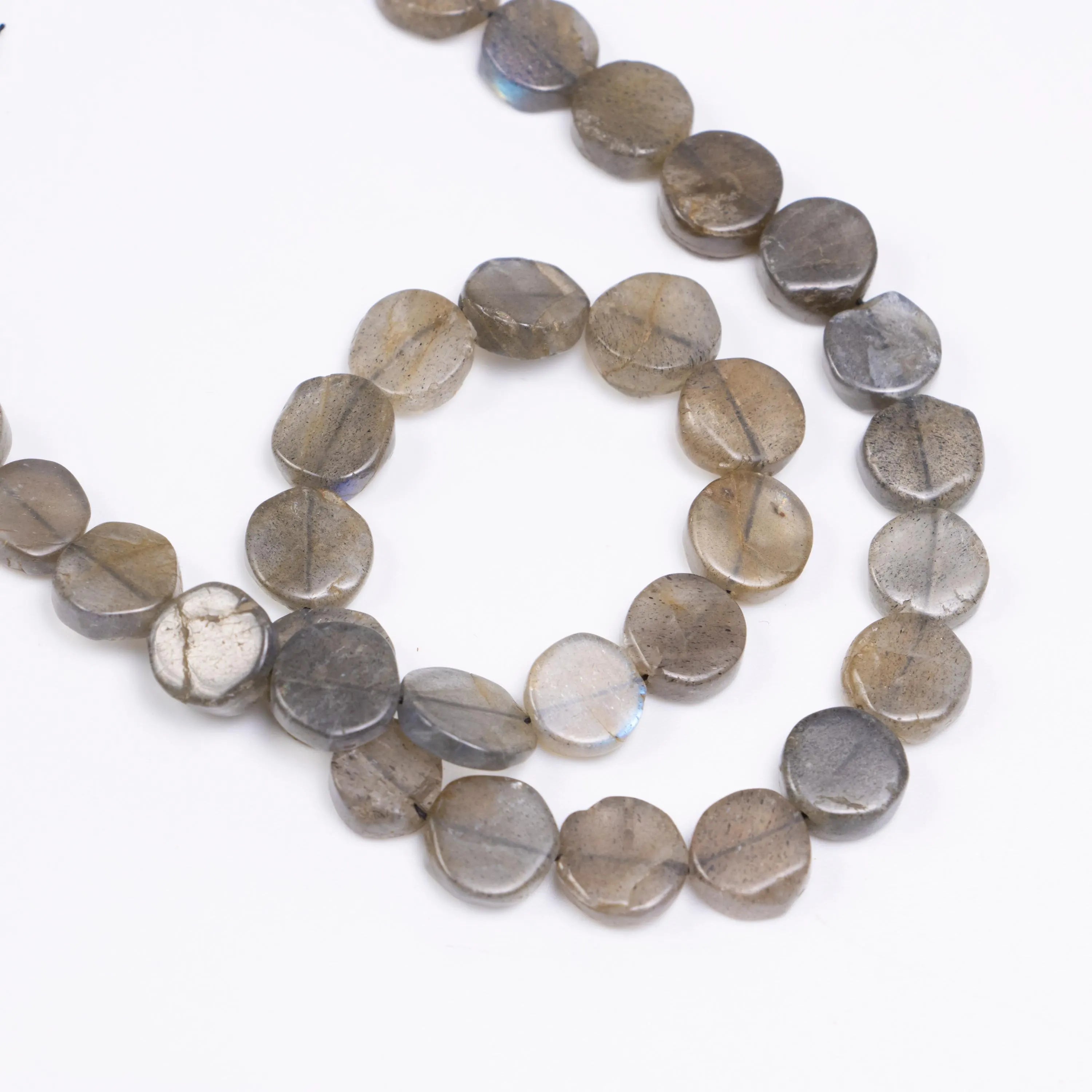 Natural Blue Flashy Labradorite Smooth Top Drill Coin Beads, 13 Inch, Labradorite Gemstone Beads, (SKU174)