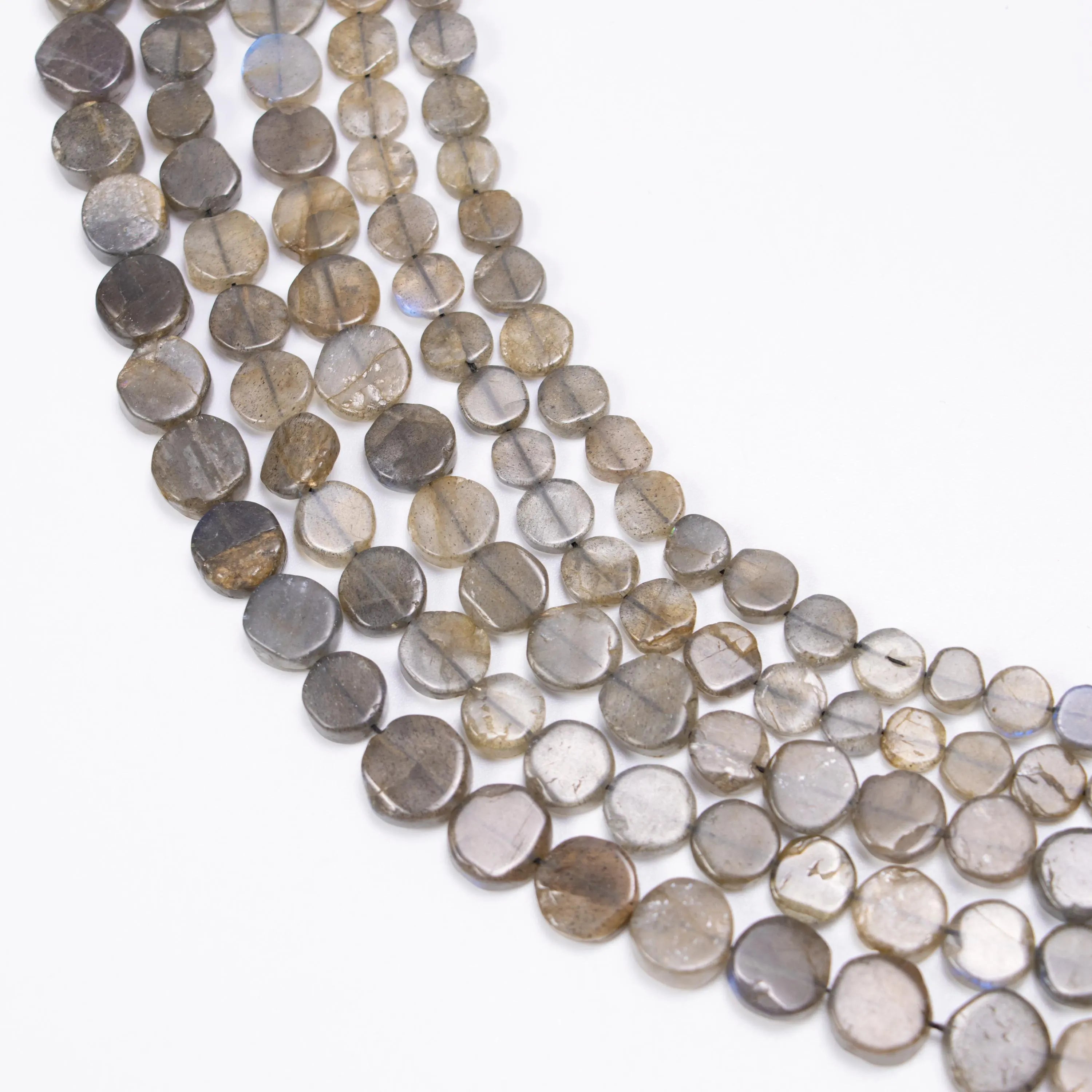 Natural Blue Flashy Labradorite Smooth Top Drill Coin Beads, 13 Inch, Labradorite Gemstone Beads, (SKU174)