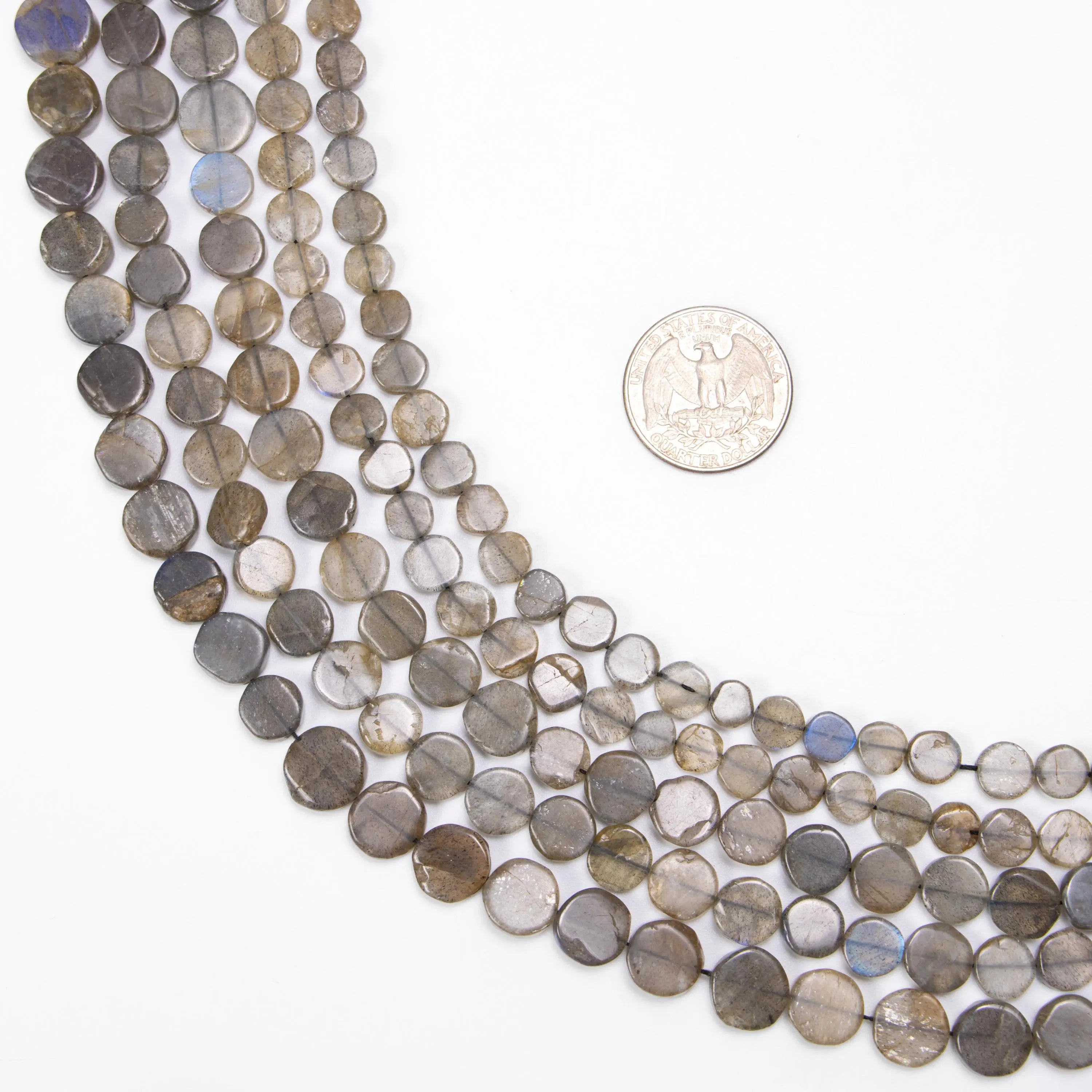 Natural Blue Flashy Labradorite Smooth Top Drill Coin Beads, 13 Inch, Labradorite Gemstone Beads, (SKU174)
