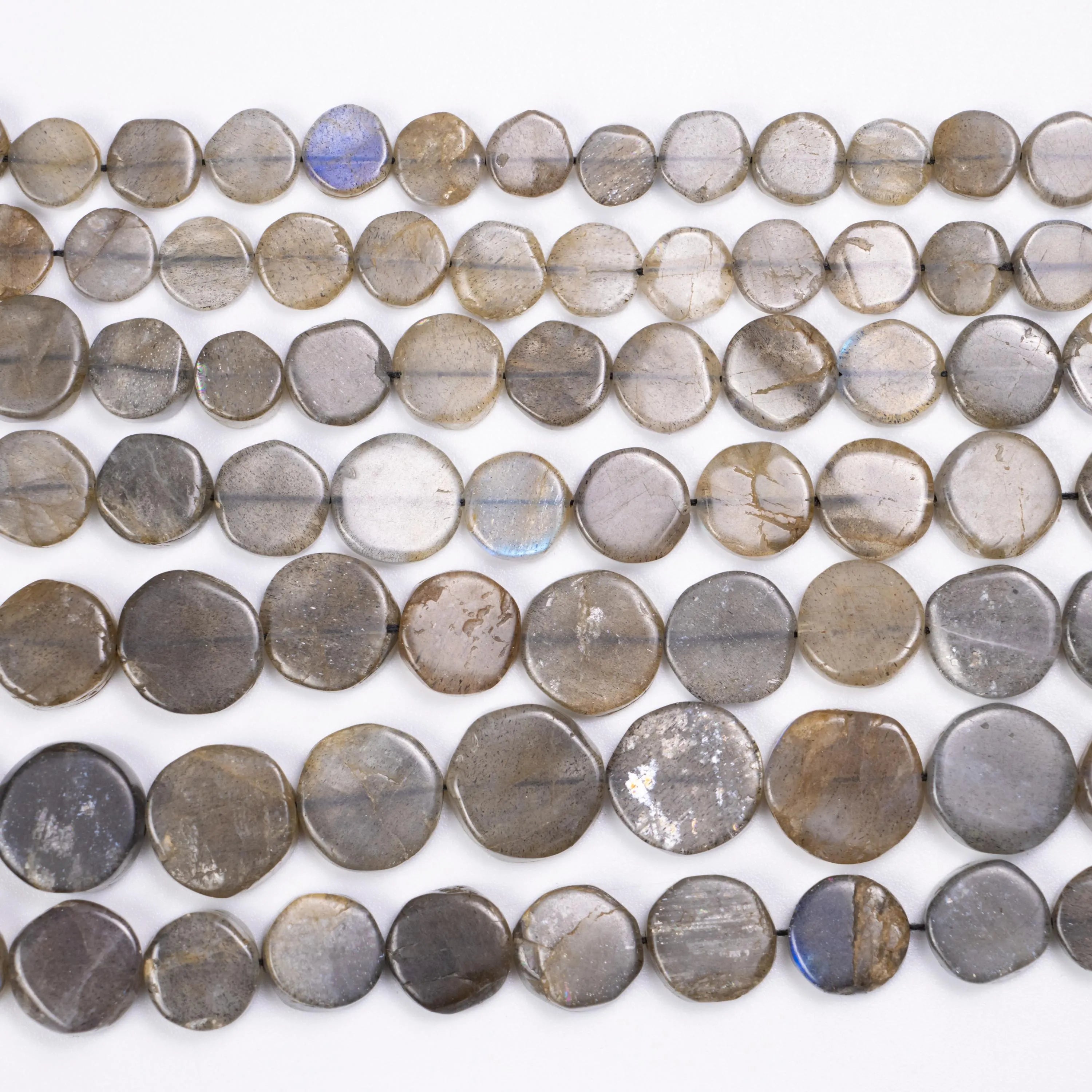 Natural Blue Flashy Labradorite Smooth Top Drill Coin Beads, 13 Inch, Labradorite Gemstone Beads, (SKU174)