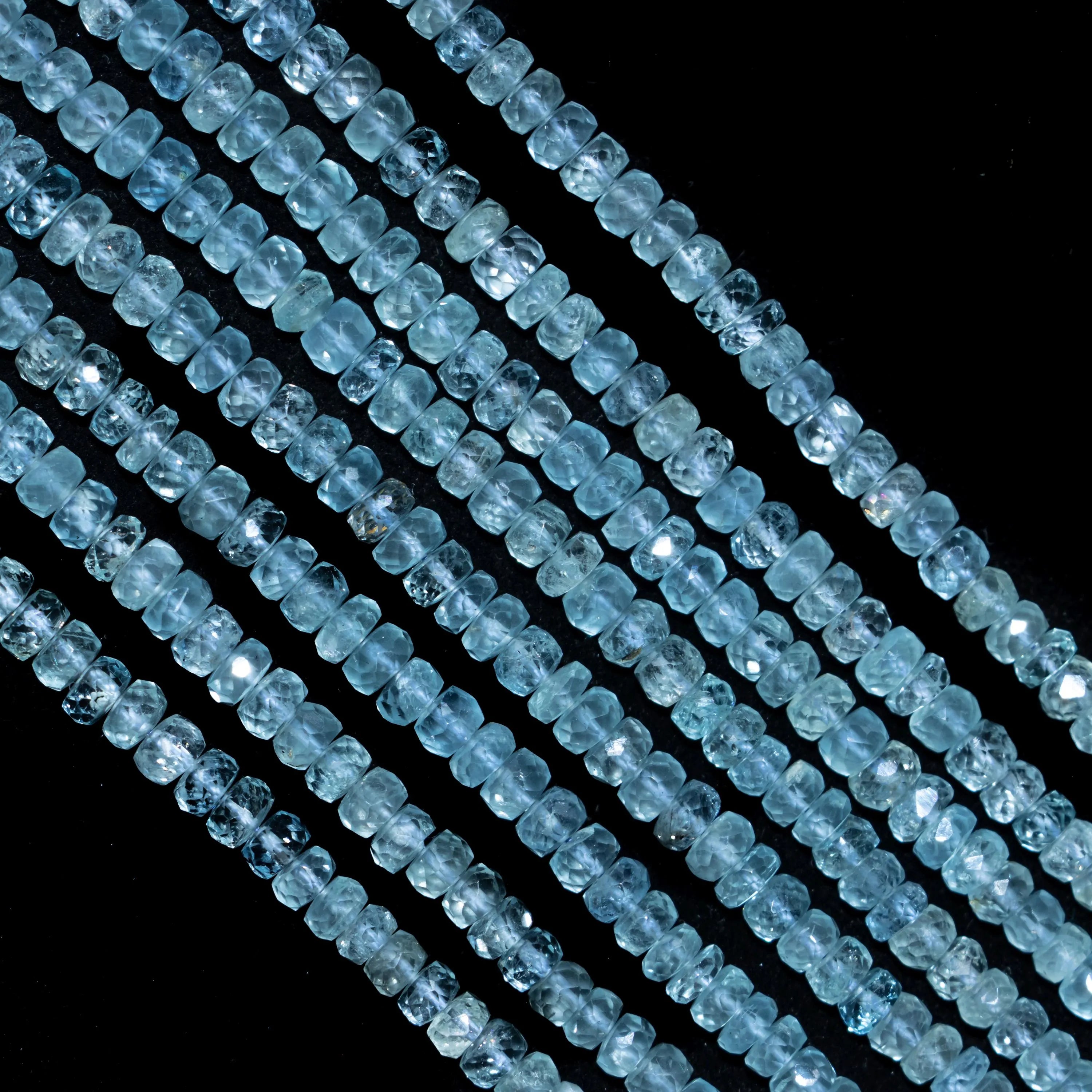 Santamaria Aquamarine Faceted Rondelle Beads, 16 Inch Strand, (SKU063)