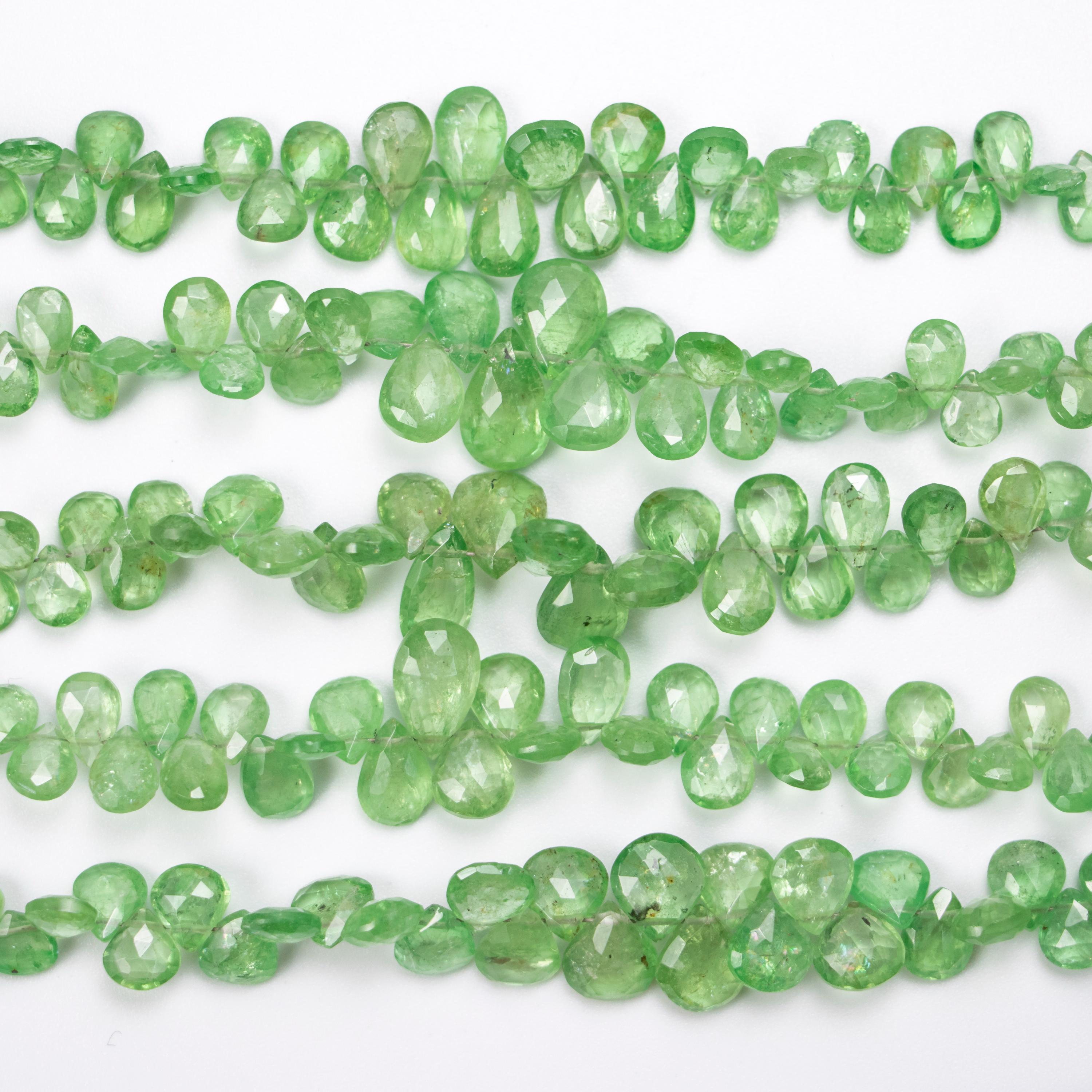 Green Tsavorite Faceted Pears Beads, 3x5 To 7*9mm, Tsavorite Pears, Green Tsavorite Jewelry Making Gemstone Beads, 8 Inch Strand, SKU 076