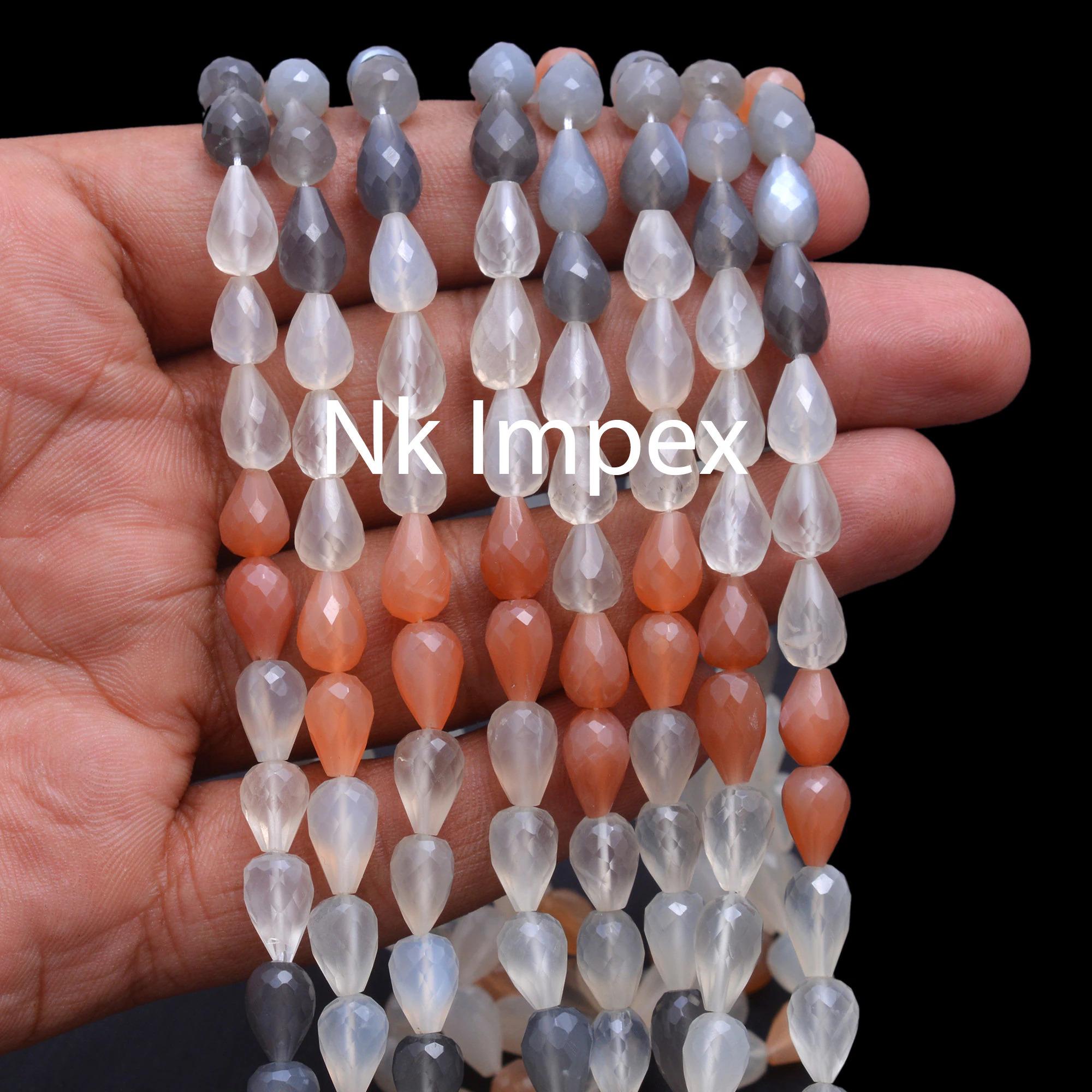 Natural Multi-Color Moonstone Beads, AA Grads 15" Strand, Faceted Pear Drops, Straight Drill, Beads for Jewelry Makers (SKU243)