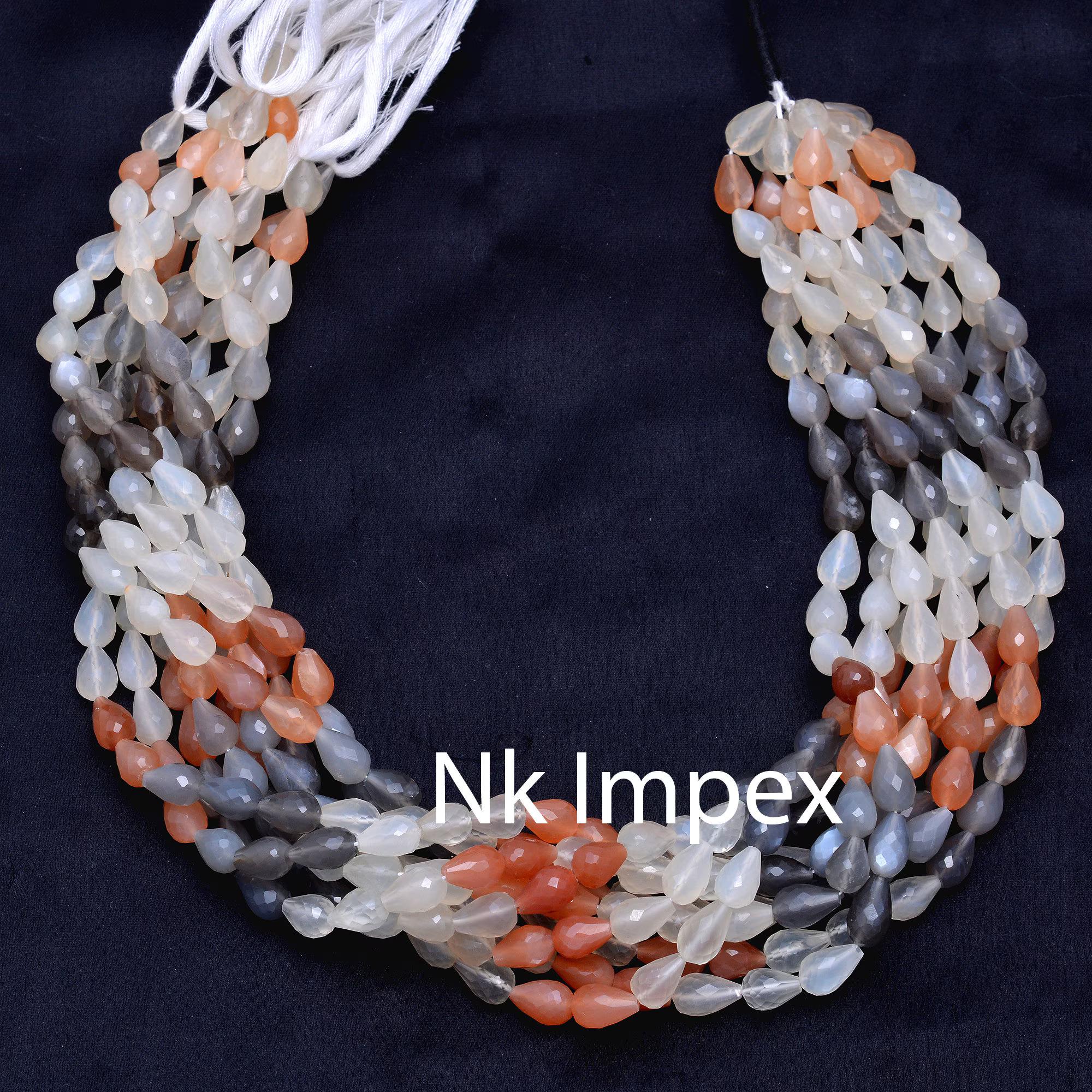 Natural Multi-Color Moonstone Beads, AA Grads 15" Strand, Faceted Pear Drops, Straight Drill, Beads for Jewelry Makers (SKU243)