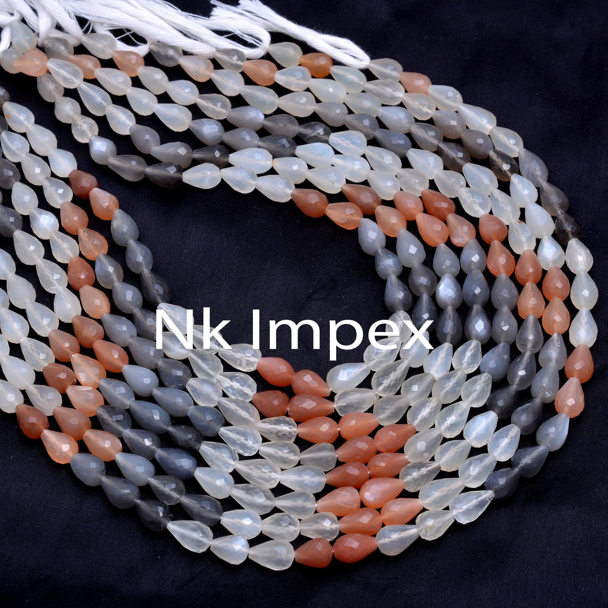 Natural Multi-Color Moonstone Beads, AA Grads 15" Strand, Faceted Pear Drops, Straight Drill, Beads for Jewelry Makers (SKU243)