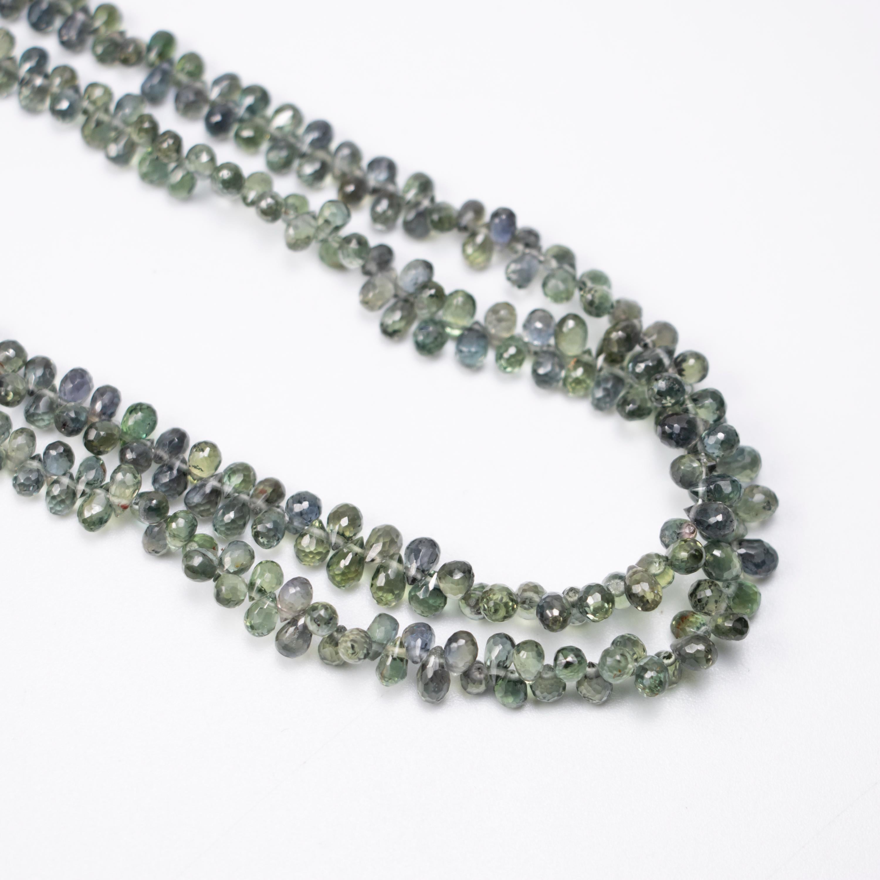 Natural Songea Sapphire Drops, Green Faceted Briolette Drops, 2x3.5 To 3.5x5 mm, Green Sapphire Drops Jewelry Making Beads, SKU077