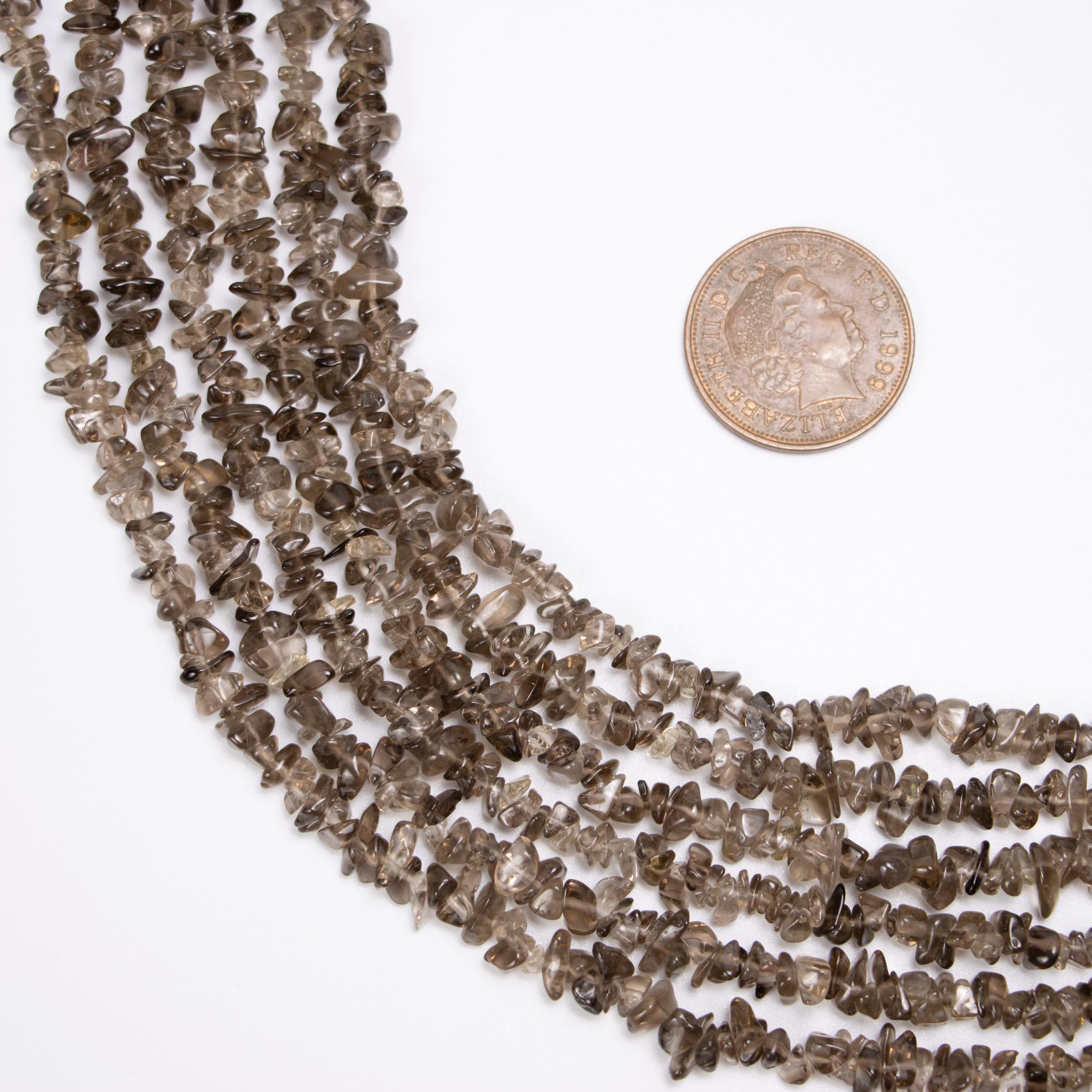 Smoky Quartz Smooth Chips Beads, 4 To 6 mm, Smoky Quartz Nuggets Chips, Smoky Uncut Chips, Quartz Chips, Gemstone Chips, 36 Inch, SKU 090