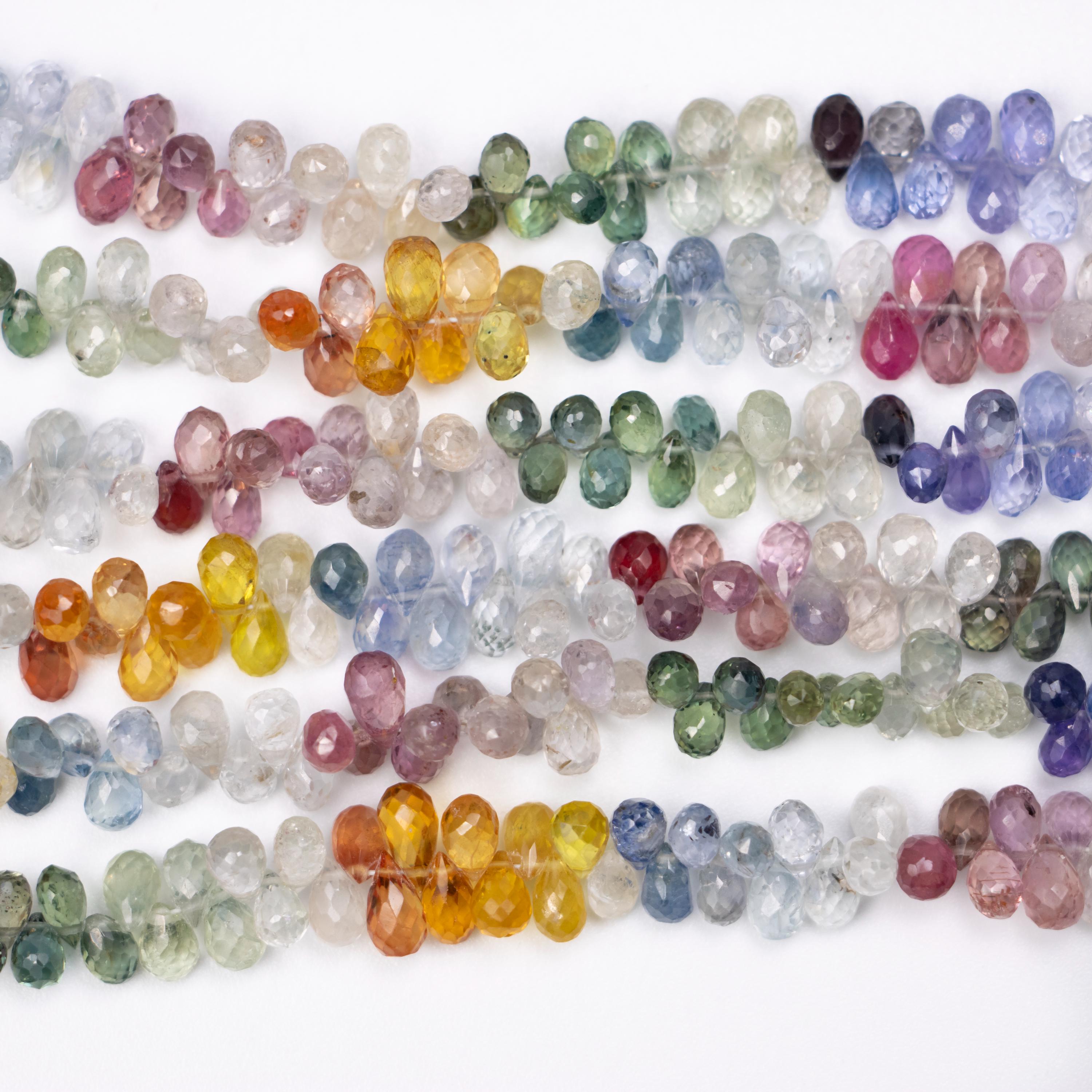 Multi Sapphire Faceted Briolette Drops Beads, 4x6 mm, Multi Sapphire Drops, Multi Sapphire Jewelry Making Gemstone Drops Beads, 081
