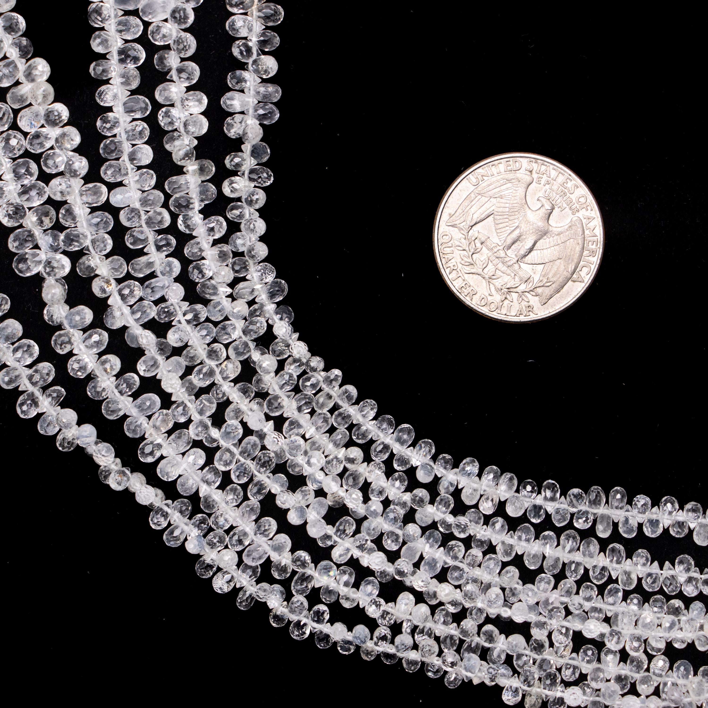 Natural White Topaz Faceted Drops Beads, 2x5 To 5x8 mm, 17 Inch Strand, (SKU141)