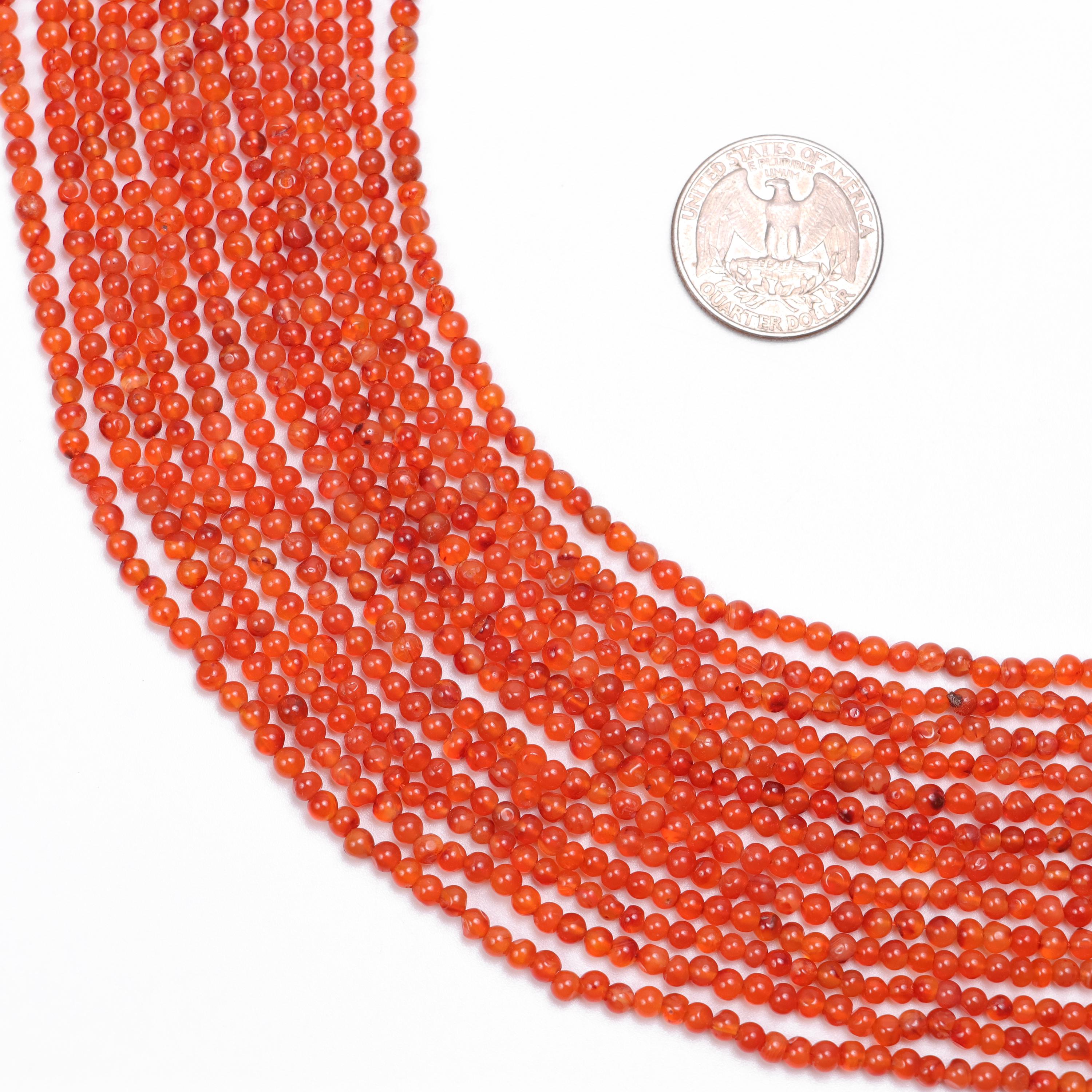 Natural Carnelian Smooth Round Beads, 3 mm - 3.5 mm Beads, Handmade Craft Beads, Gift For Her, Jewelry Making Beads, 15 Inches Strand SKU344